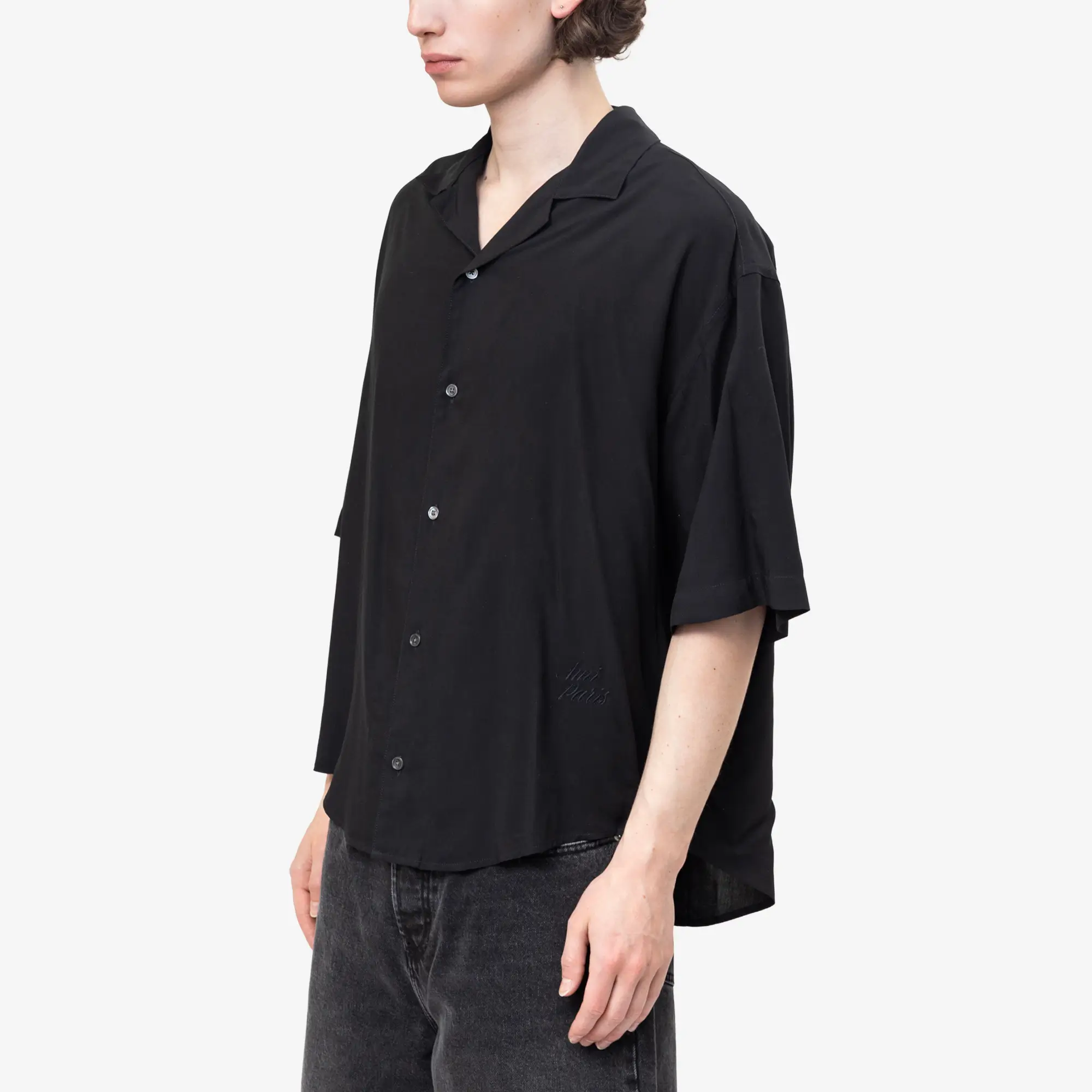 Embroidered Ami Paris Boxy Camp Collar Shirt - Image 3