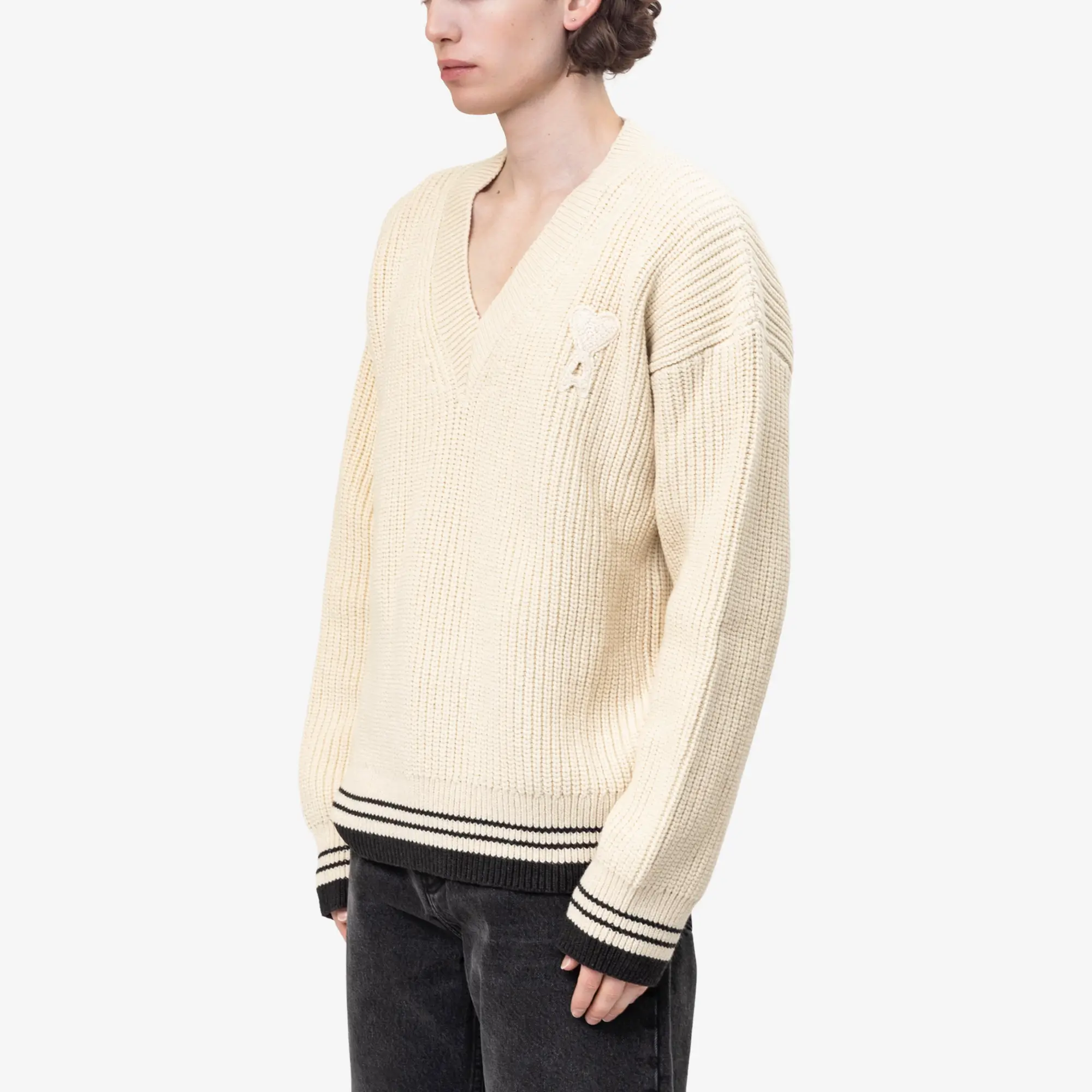 Knitted ADC Ami de Coeur Patch V-Neck Sweater - Image 3