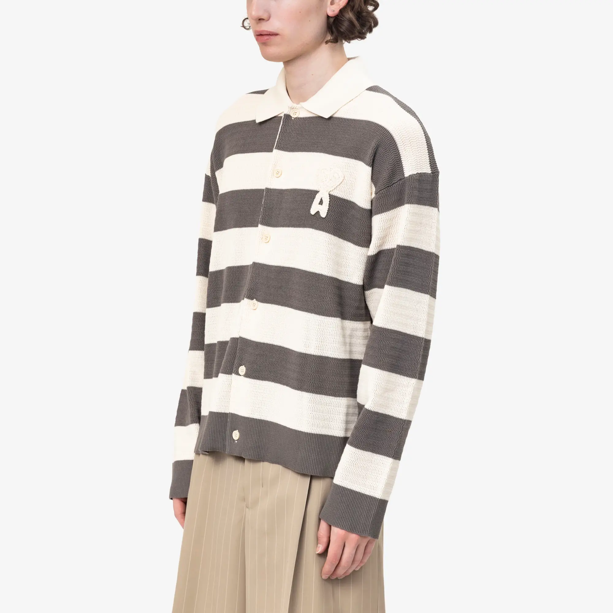 Knitted ADC Patch Shirt Collar Cardigan - Image 3