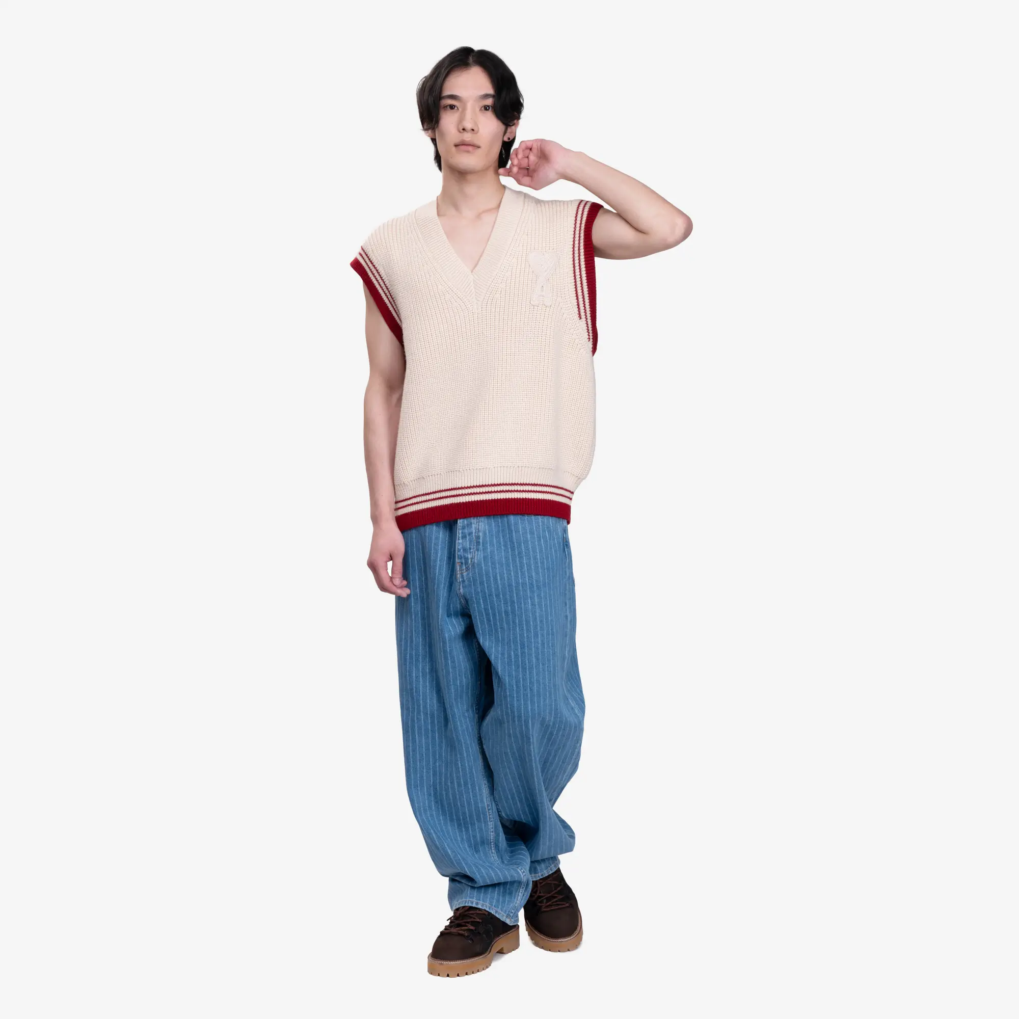Ribbed Sleeveless V-Neck Sweater - Image 2