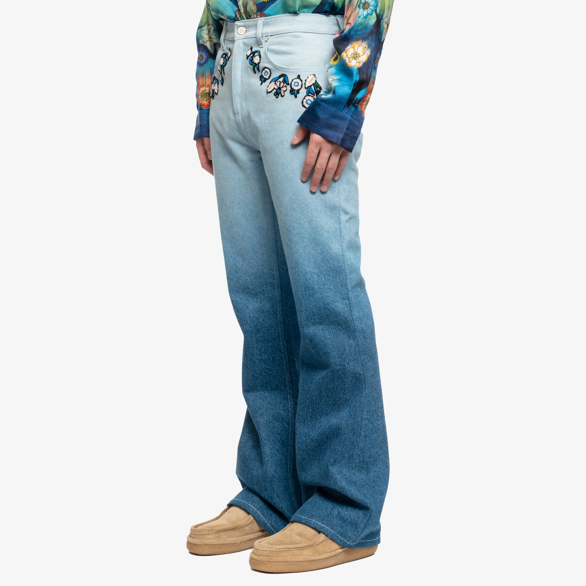 Floral Embroidery Gradient Jeans - Image 3