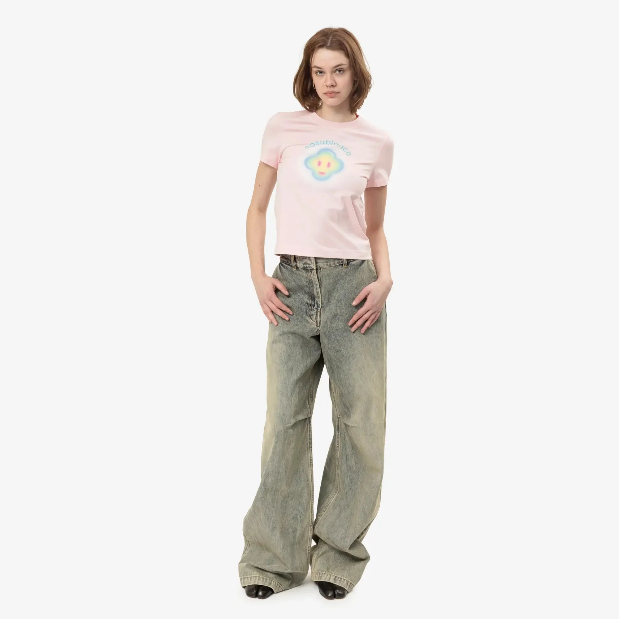 Womens Airbrush Smiley Fitted T-Shirt - Image 2