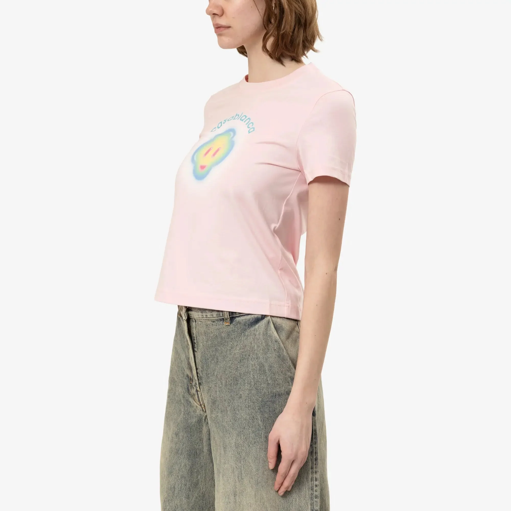 Womens Airbrush Smiley Fitted T-Shirt - Image 3