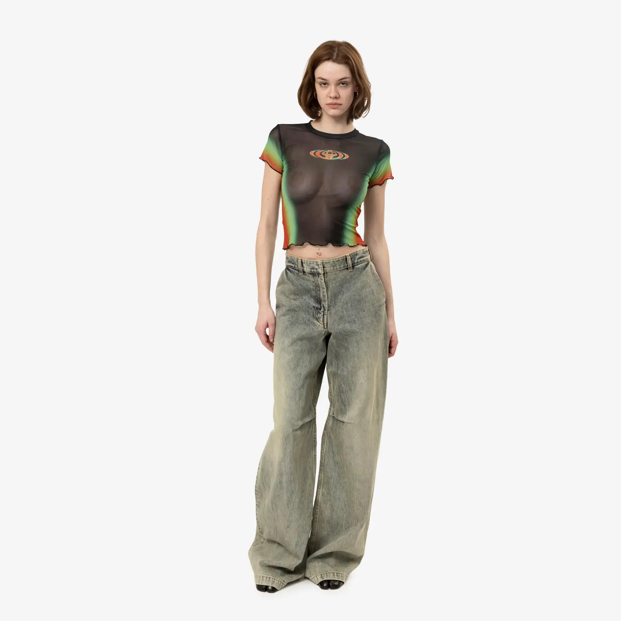 Womens Scallop SS Printed Mesh Top - Image 2