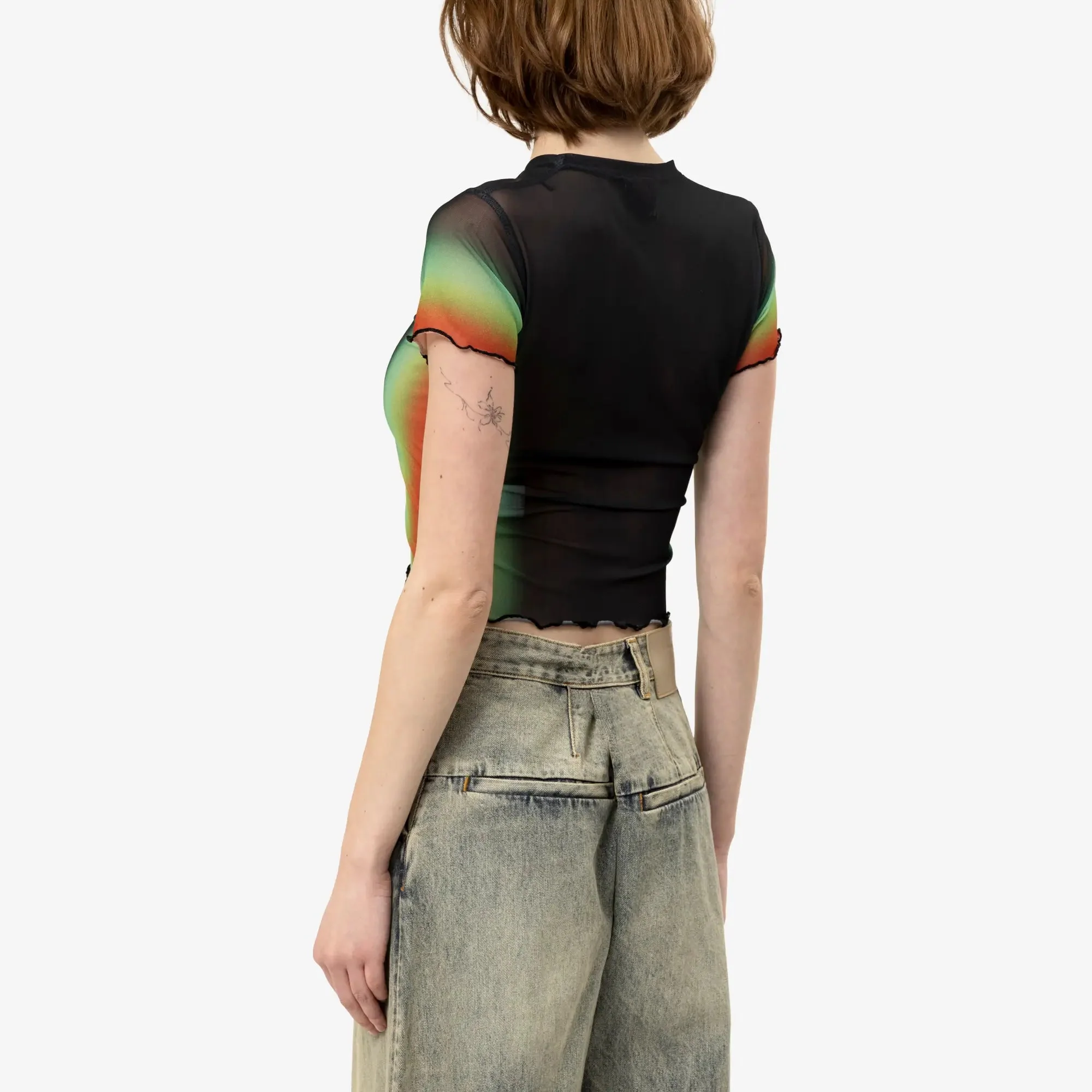 Womens Scallop SS Printed Mesh Top - Image 4