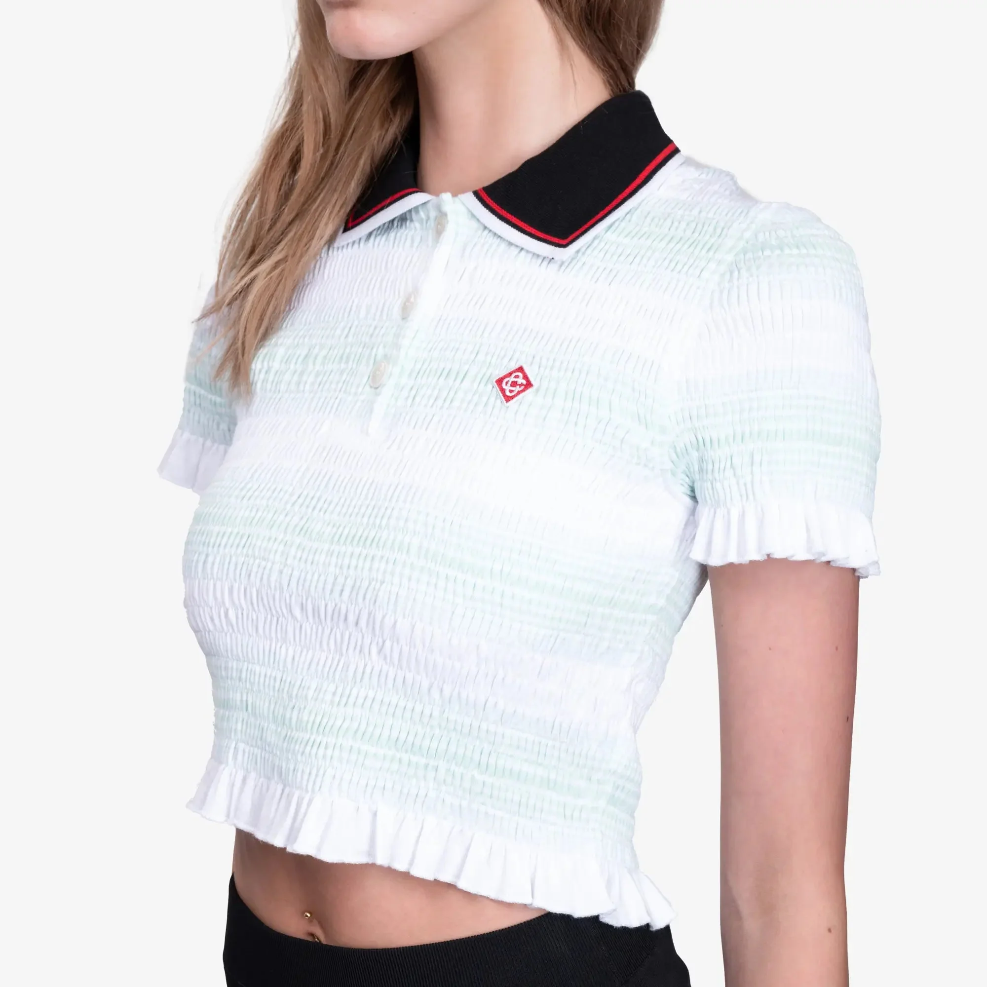 Womens Stripe Shirred Polo - Image 5