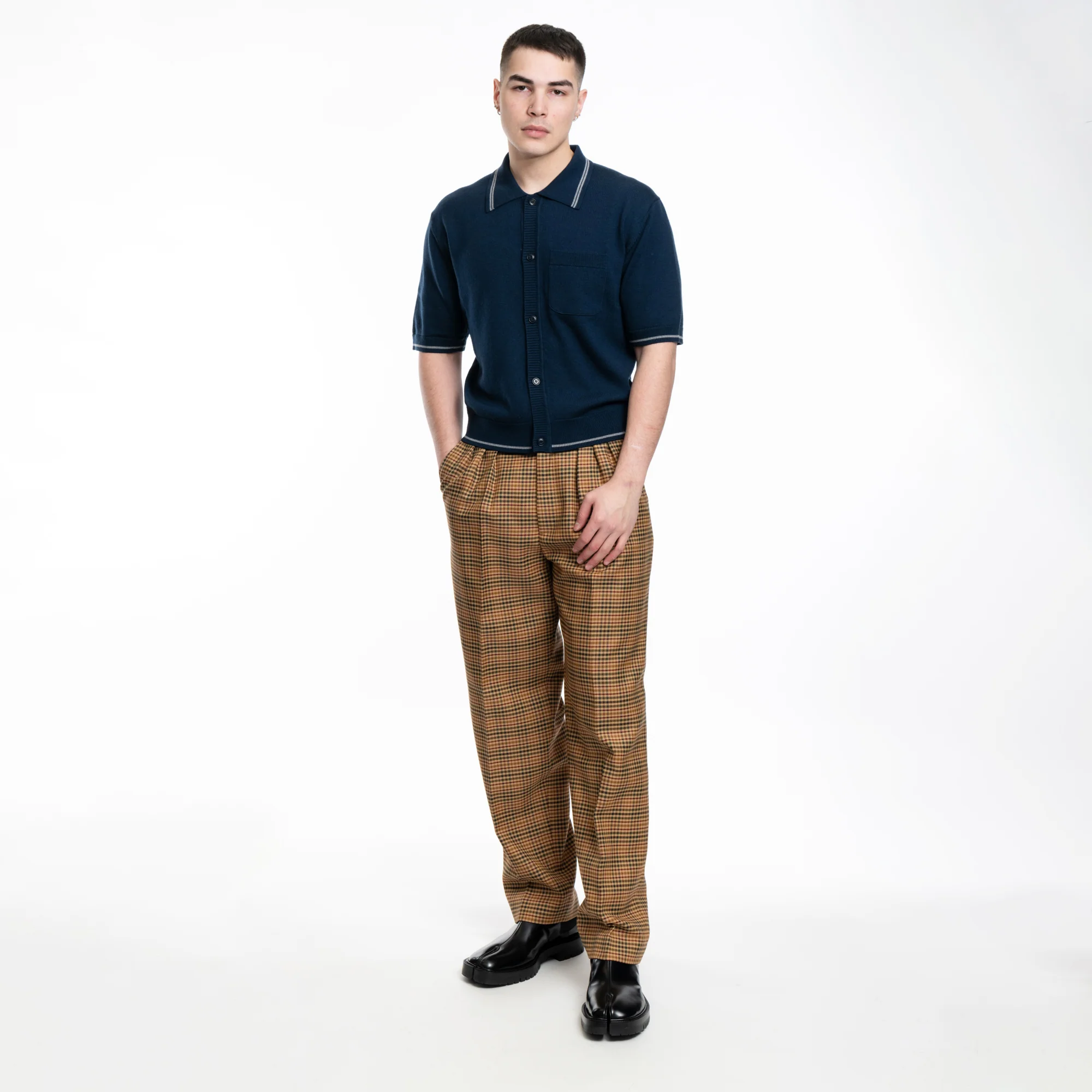 Checked Pleated Tailored Pants - Image 2