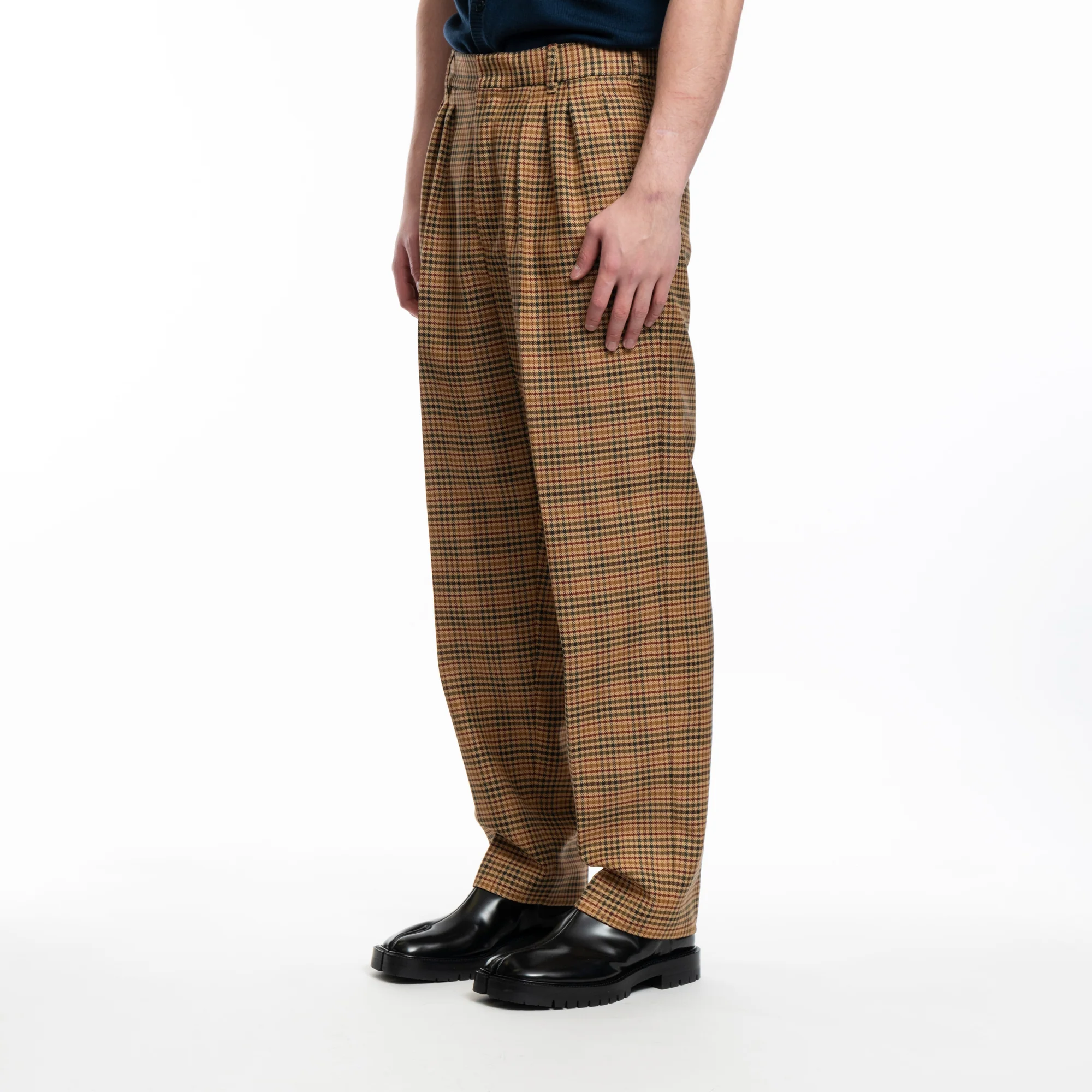 Checked Pleated Tailored Pants - Image 3