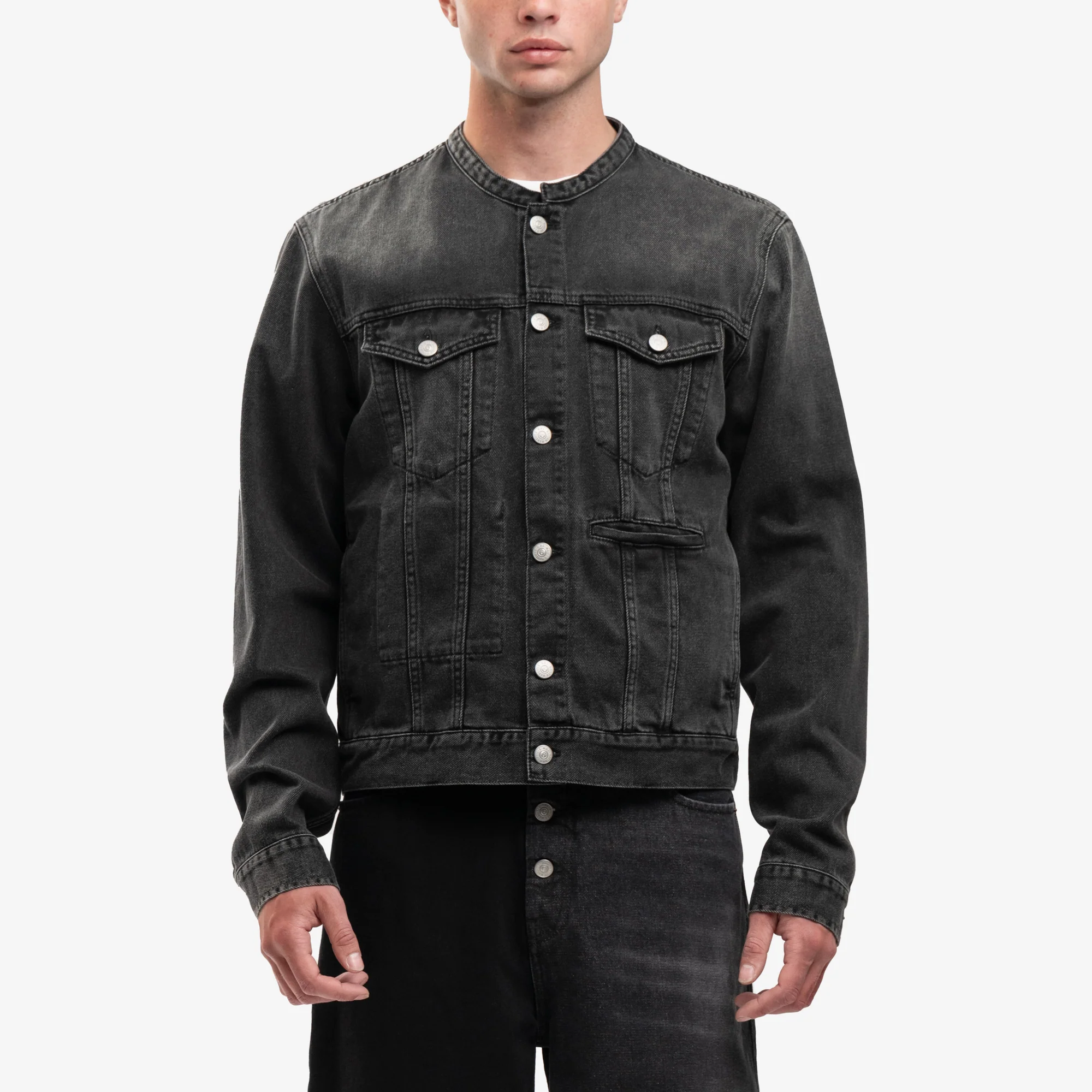 Collarless Denim Jacket