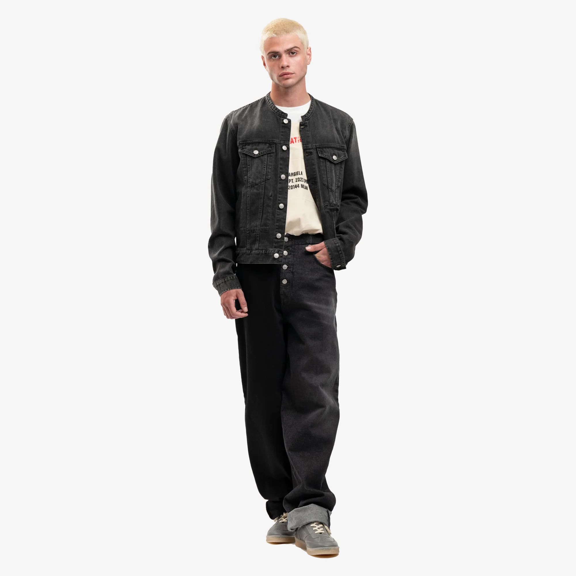 Collarless Denim Jacket - Image 2