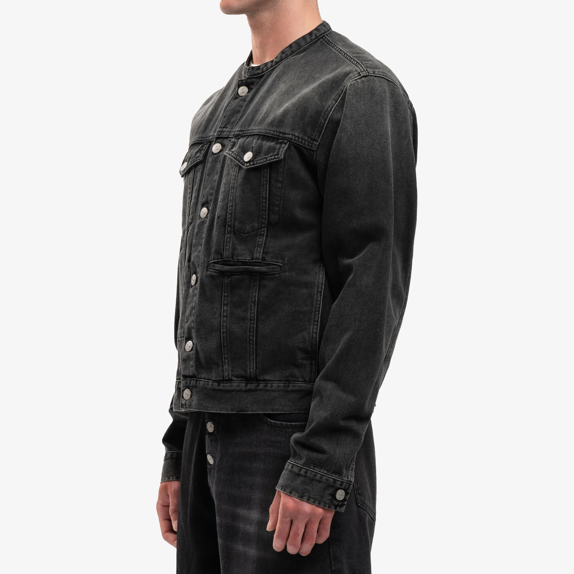 Collarless Denim Jacket - Image 3