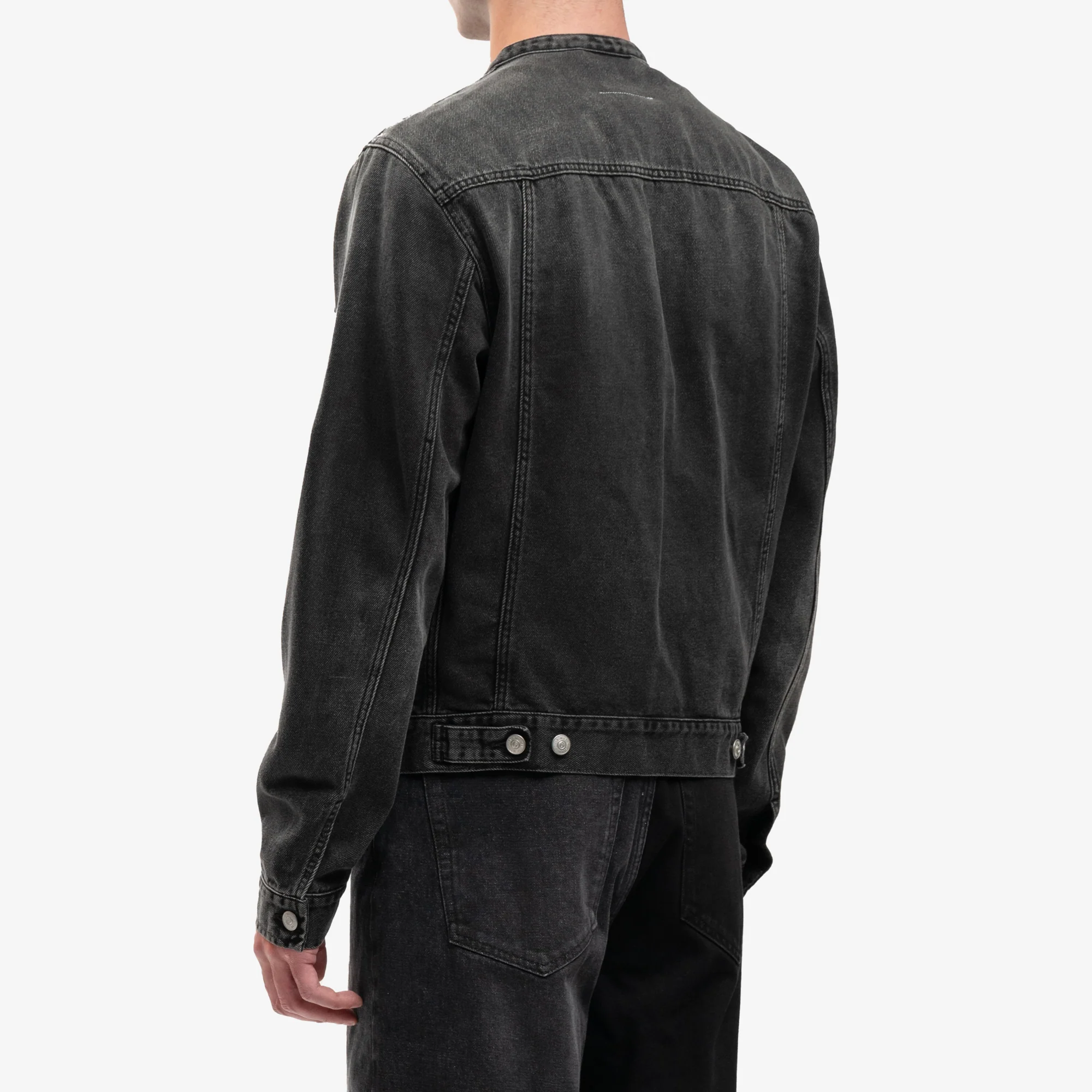 Collarless Denim Jacket - Image 4