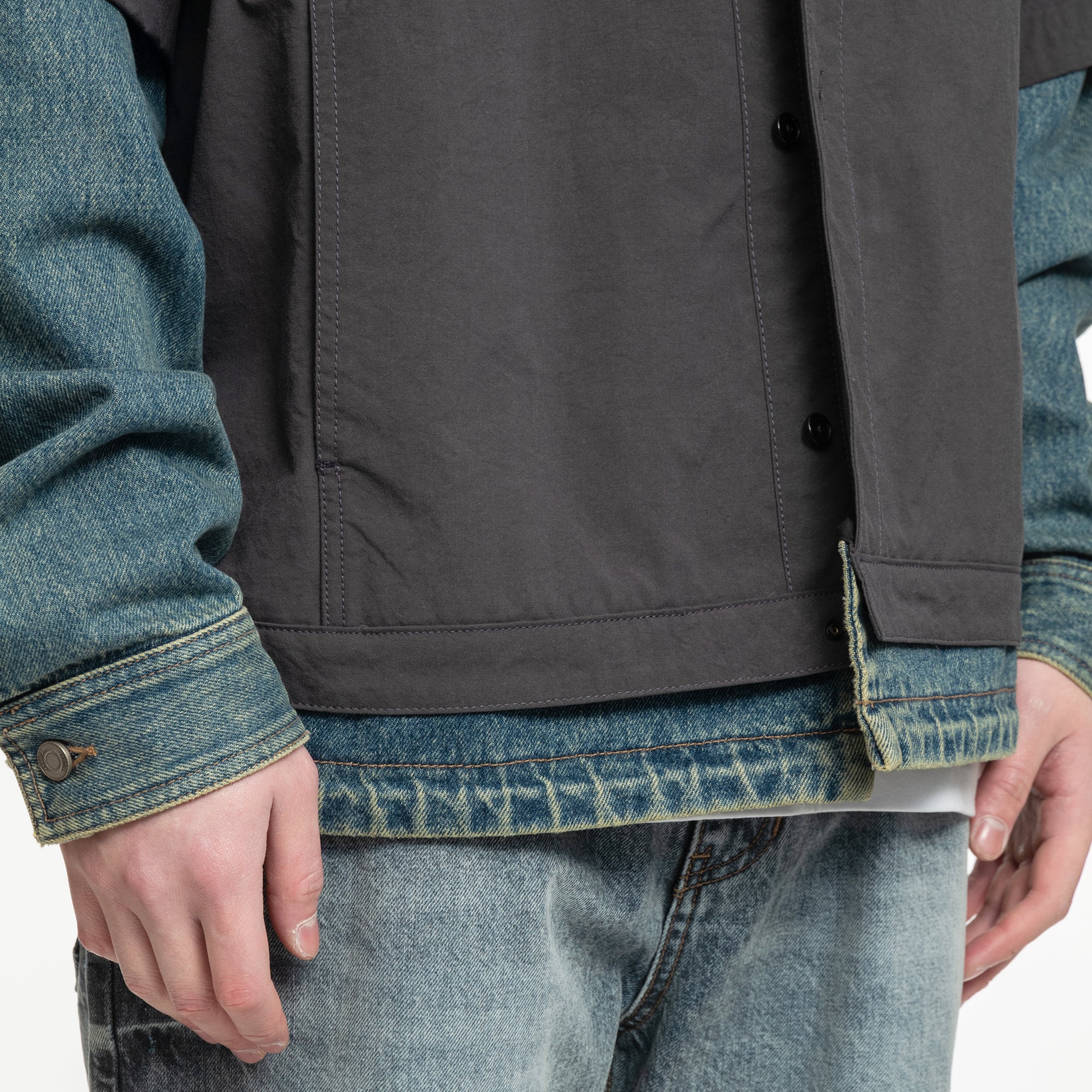 Denim Sleeve Layered Nylon Shirt - Image 5