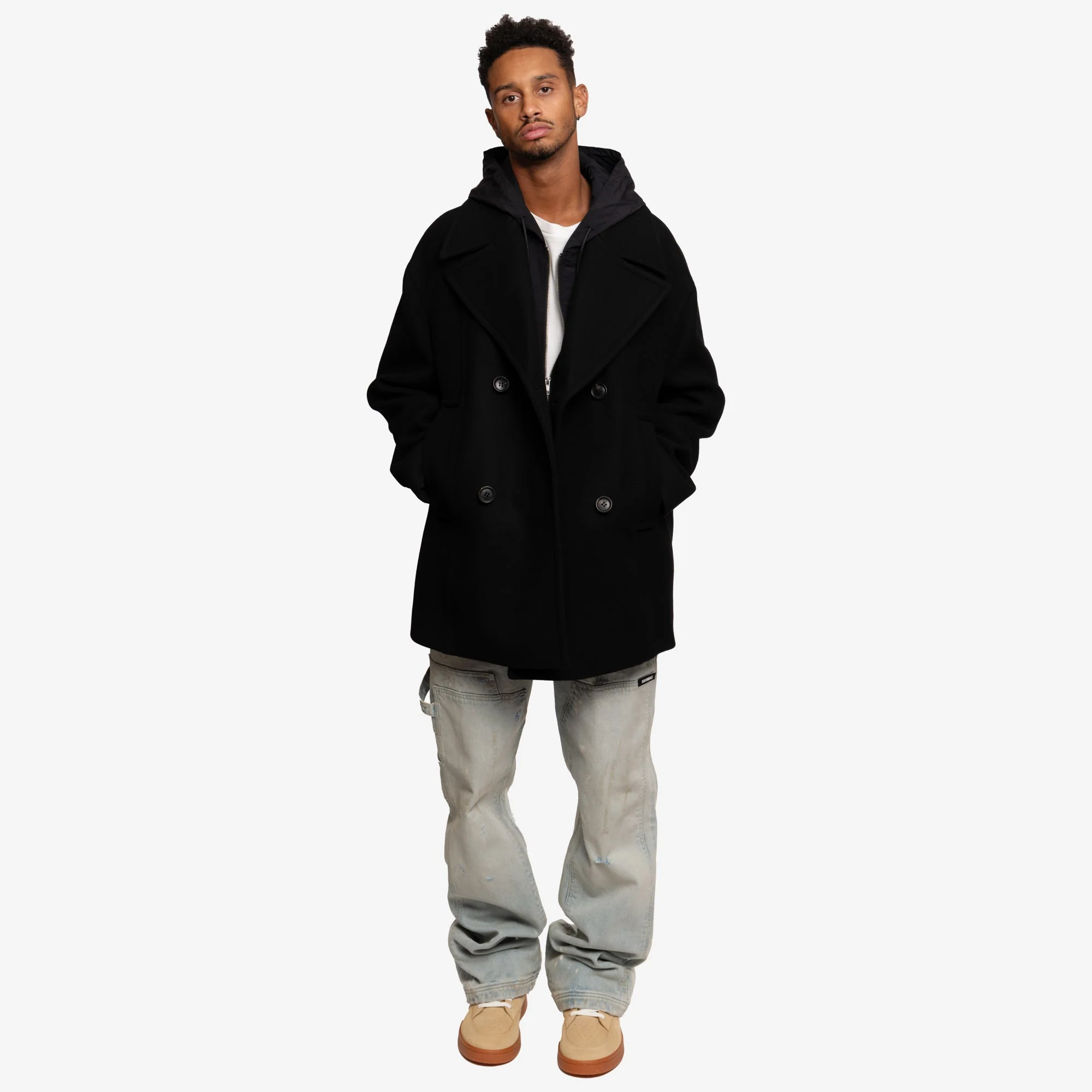 Detachable Hood Felt Wool Peacoat - Image 2