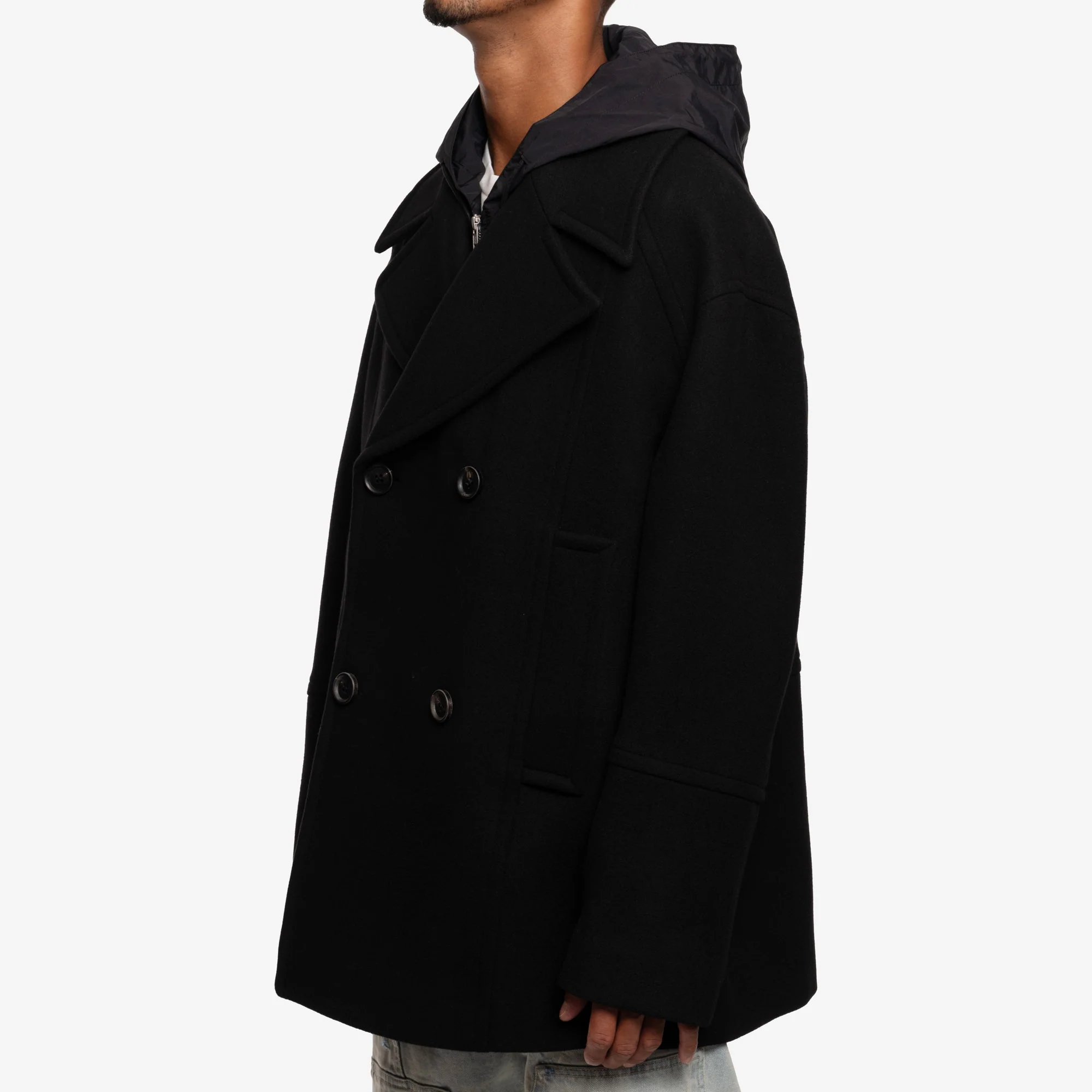 Detachable Hood Felt Wool Peacoat - Image 3