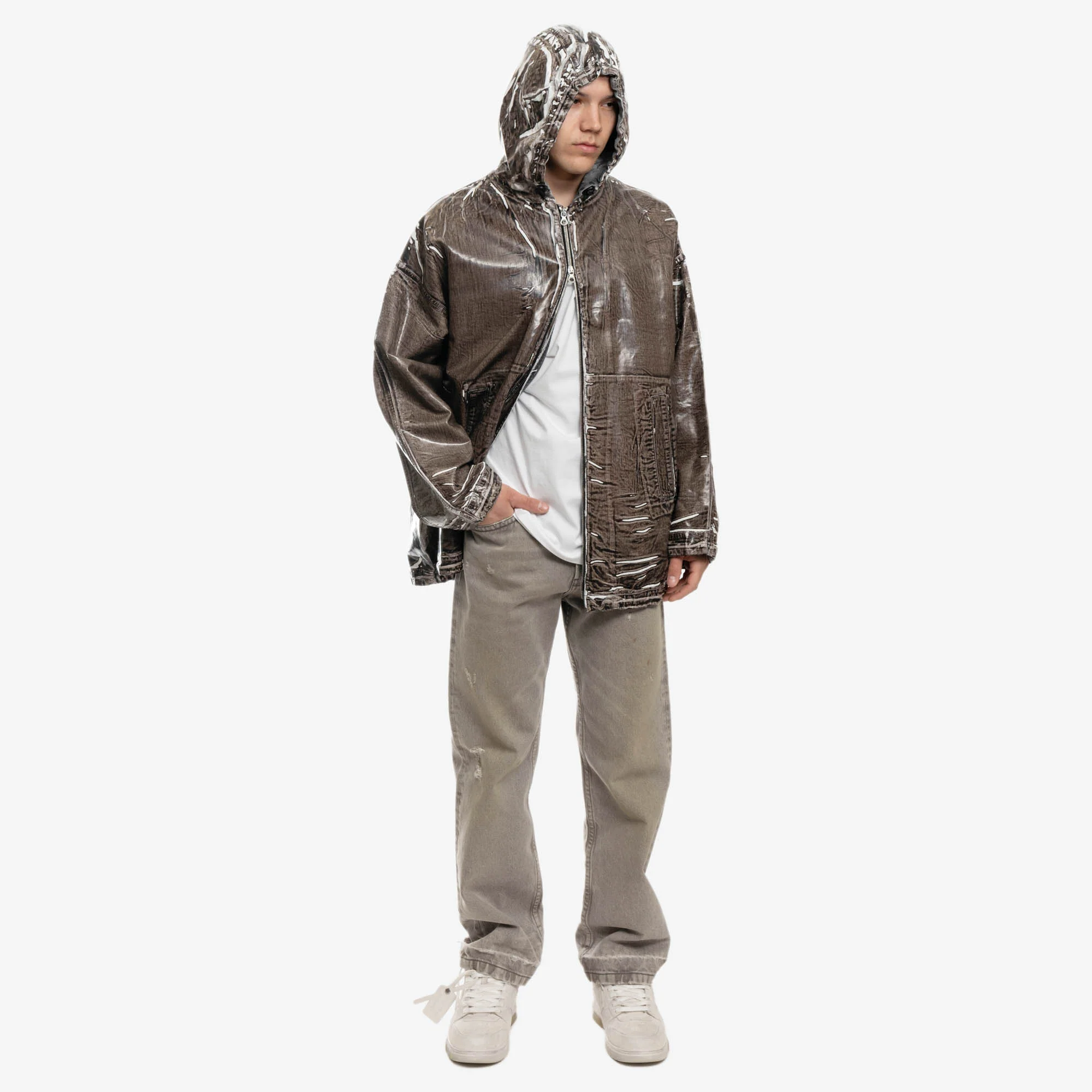 Poly Denim Zip Up Hoody - Image 2