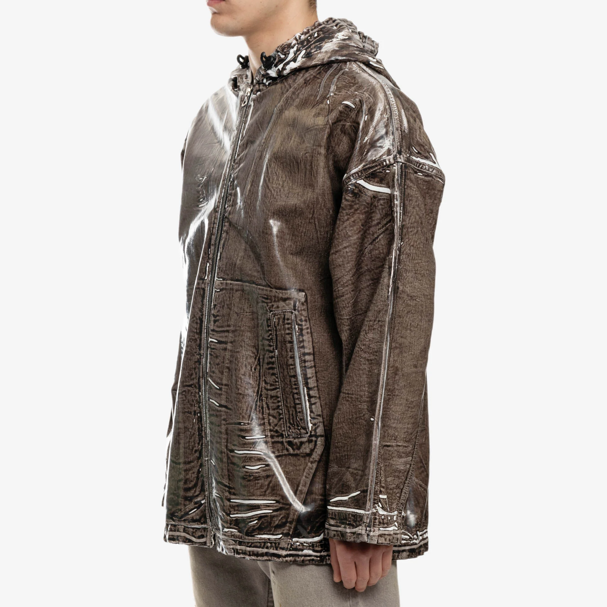 Poly Denim Zip Up Hoody - Image 3