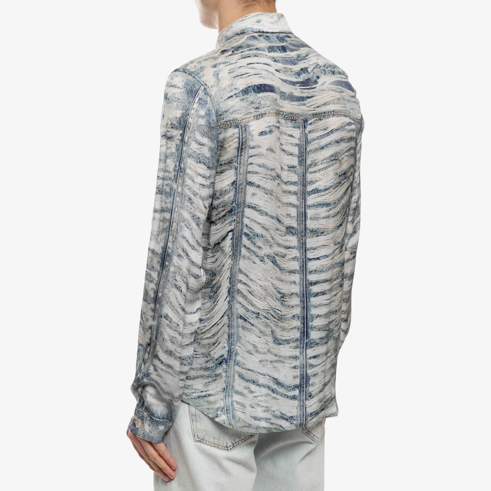 Distressed Zip Up Denim Shirt - Image 4