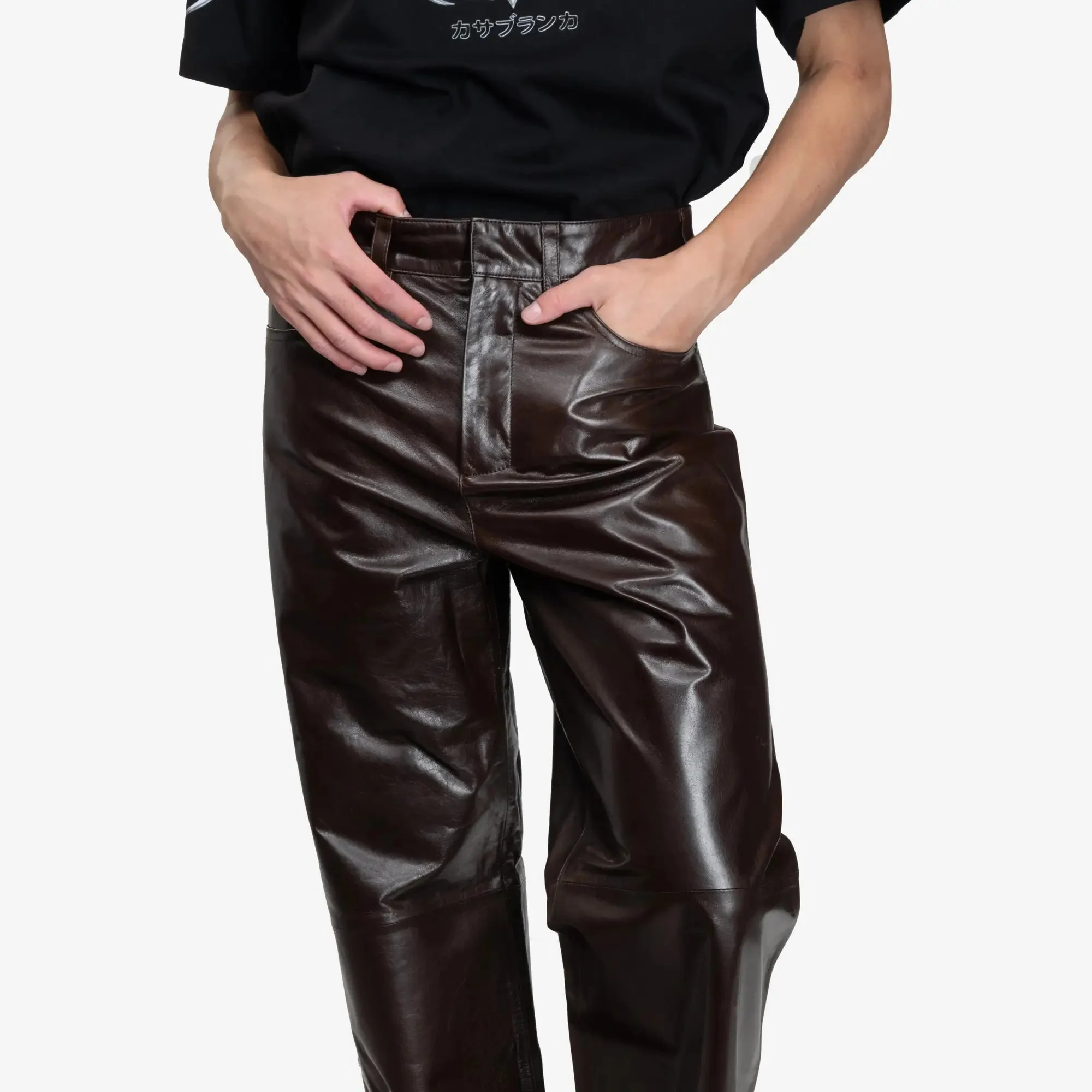 Unisex Leather Straight Leg Pants - Image 5