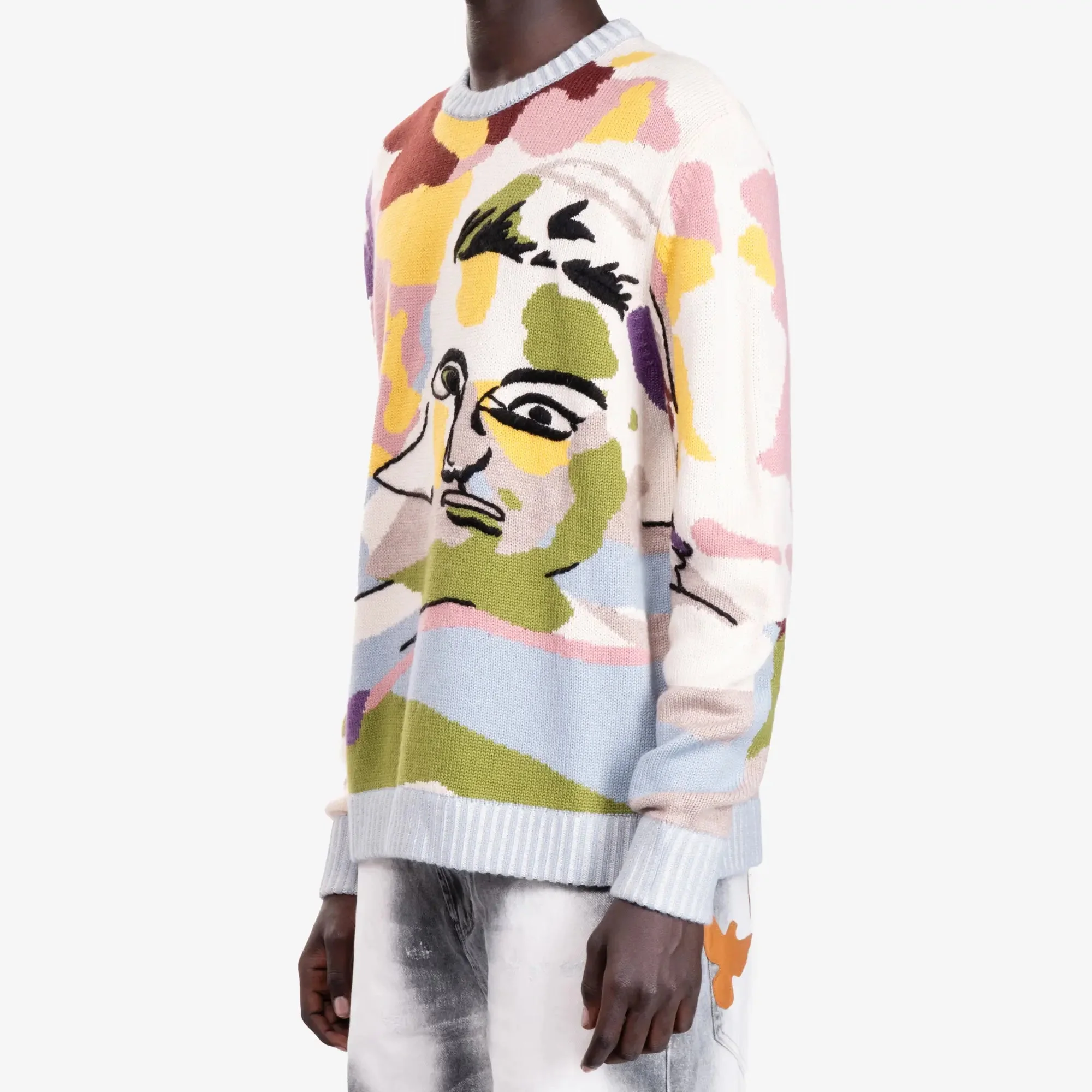 Hand Emb Jacquard Girl Face Sweater - Image 3