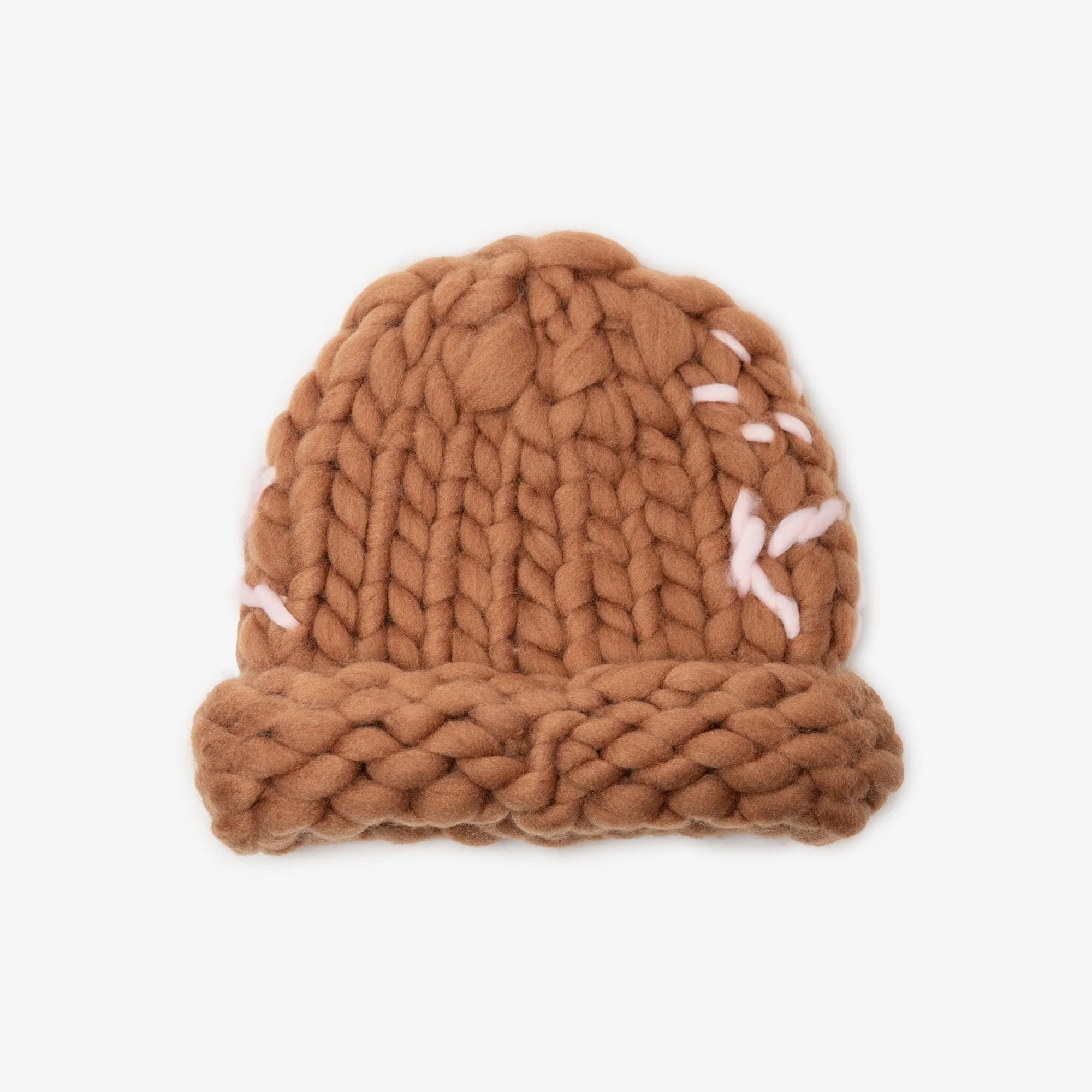 Hand Knit Chunky Light Brown Beanie - Image 2