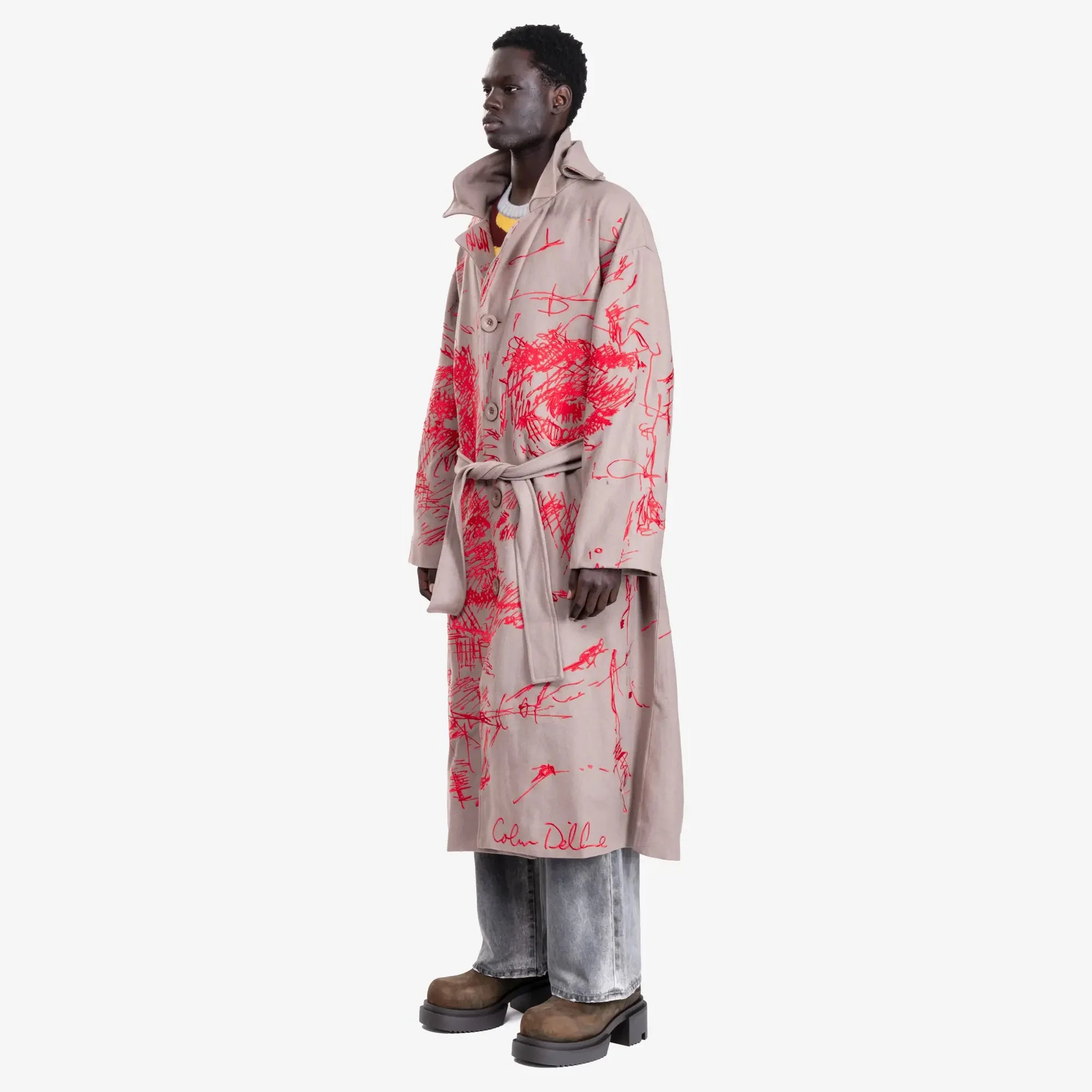 Hatched Emb Face Trench Coat - Image 3