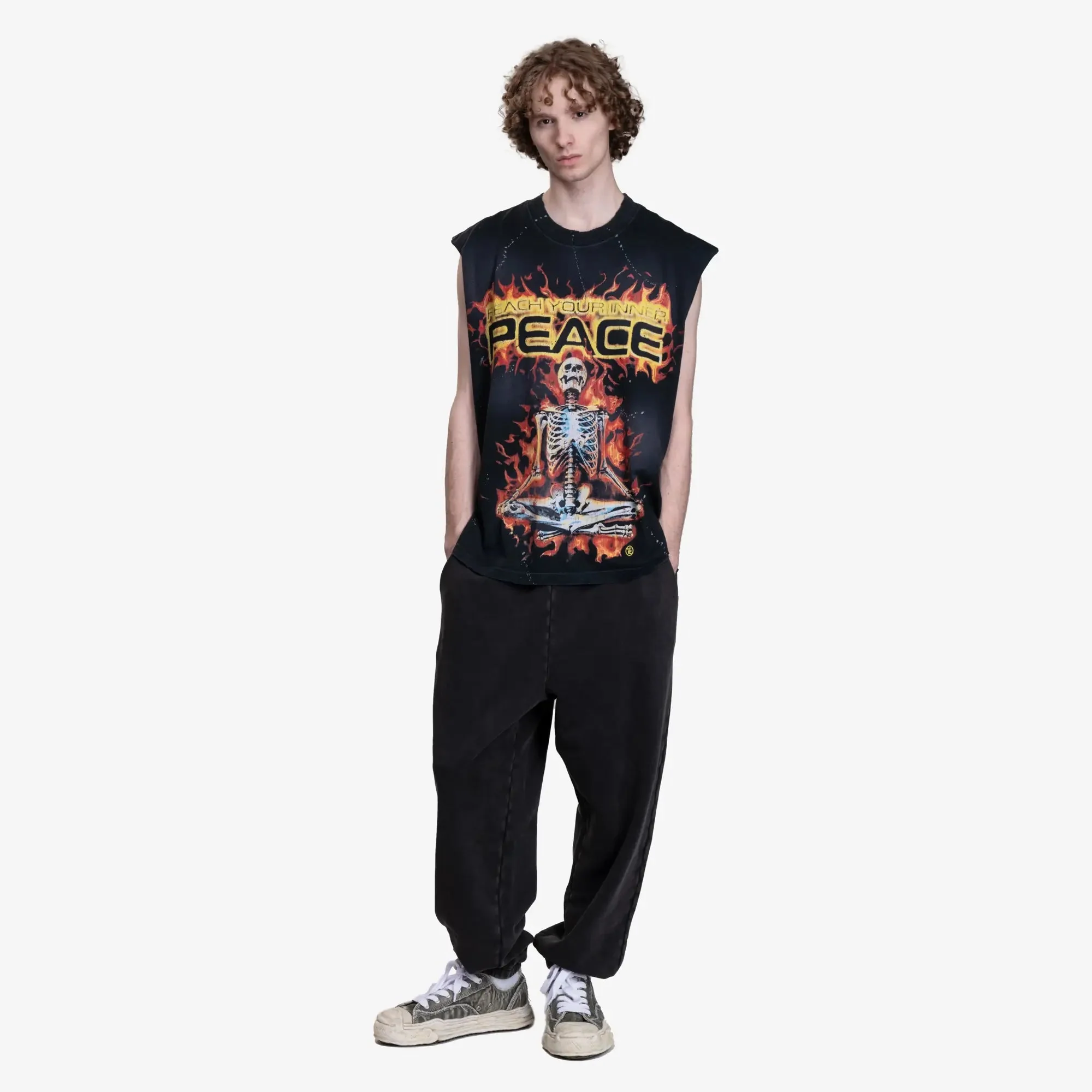 Inner Peace Skeleton Cut Off T-Shirt - Image 2