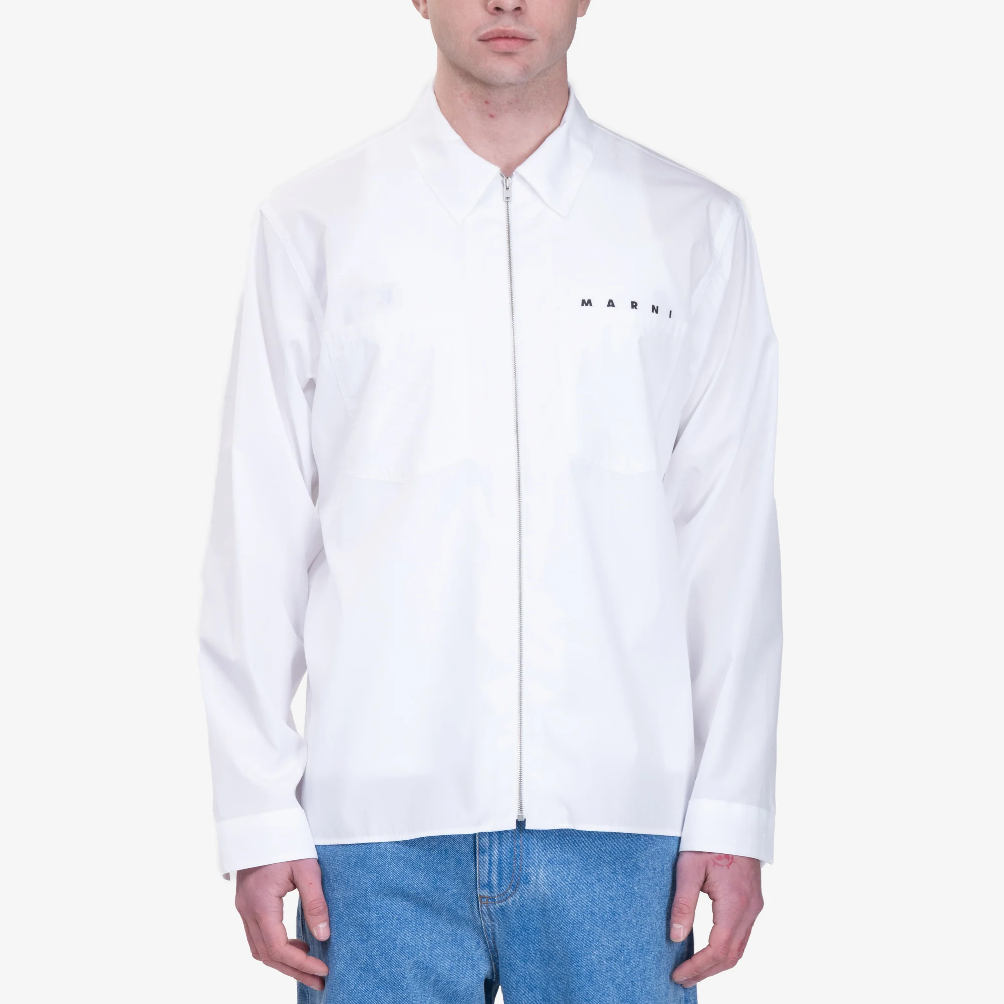 Hidden Logo Zip Poplin Shirt