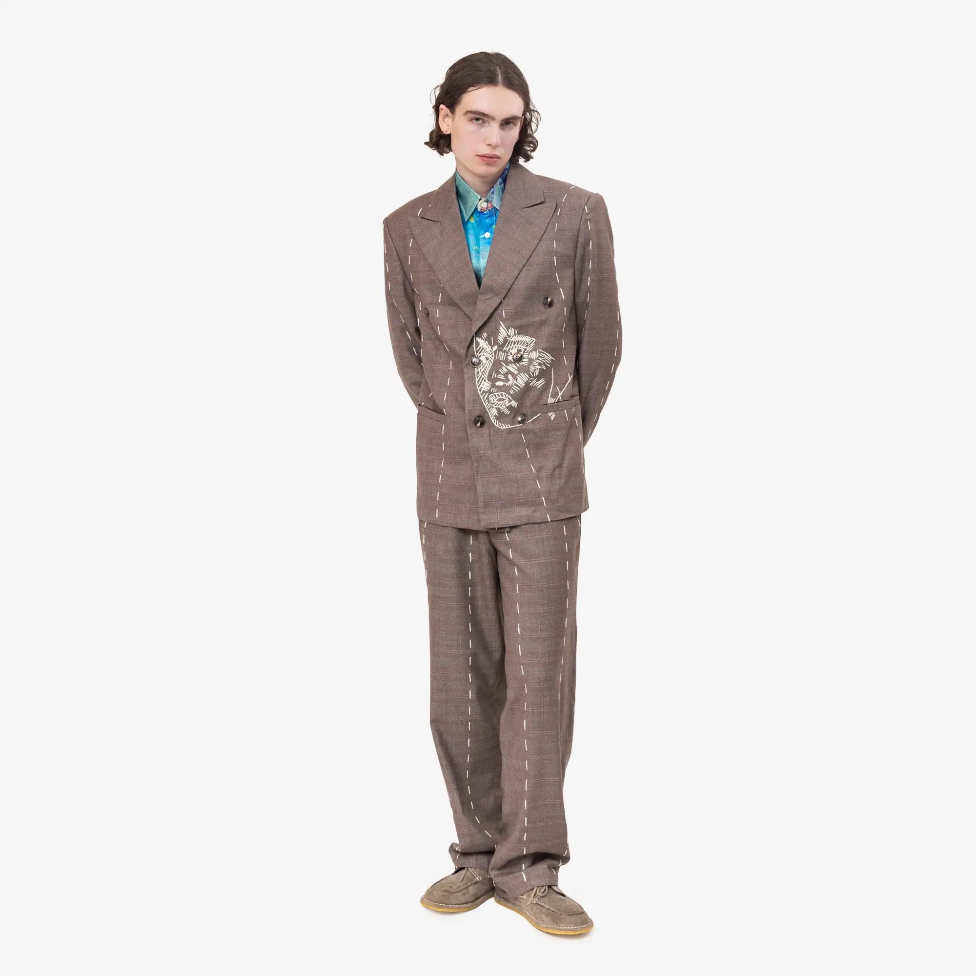 Face Embroidered Suit Pants - Image 2