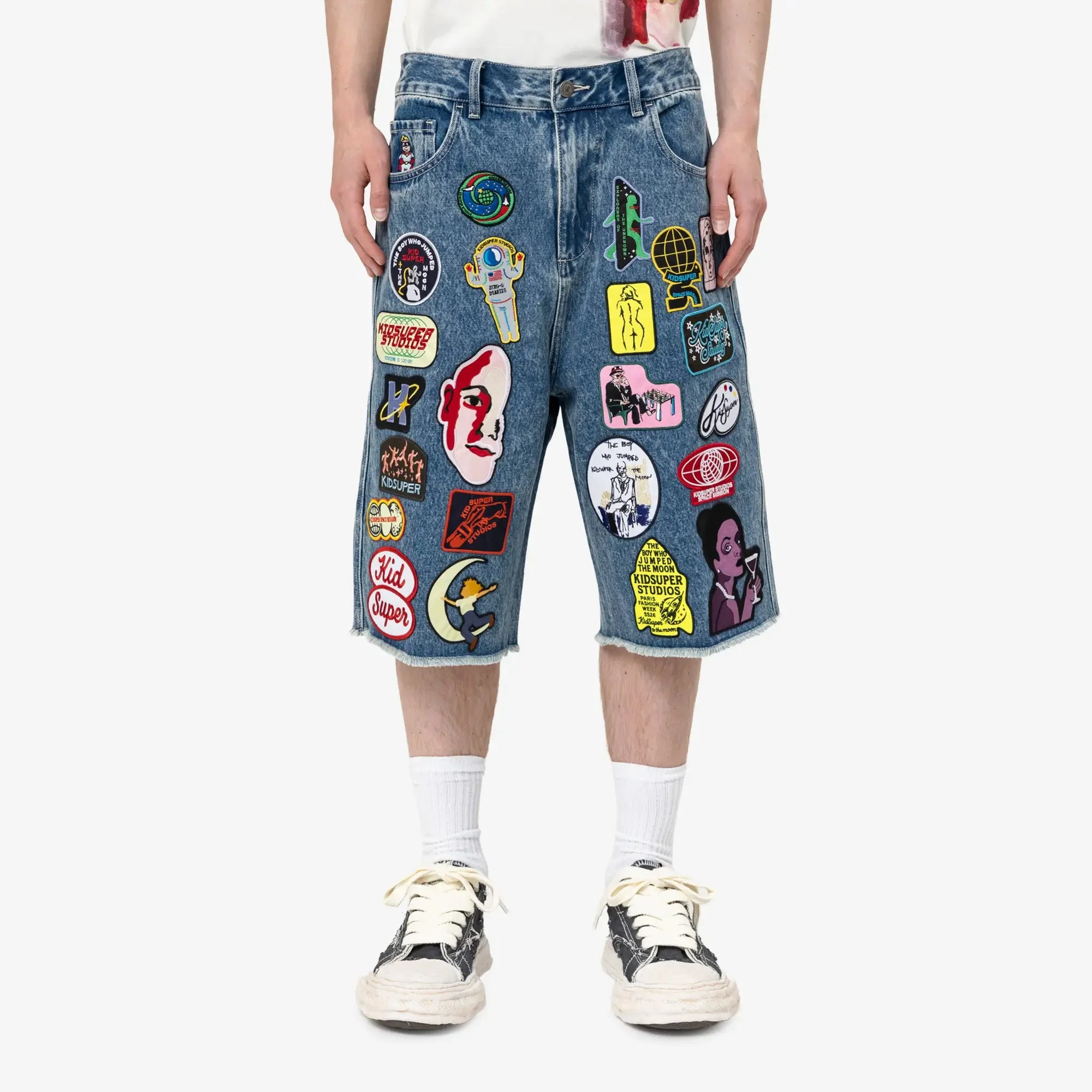 Patches Denim Long Shorts