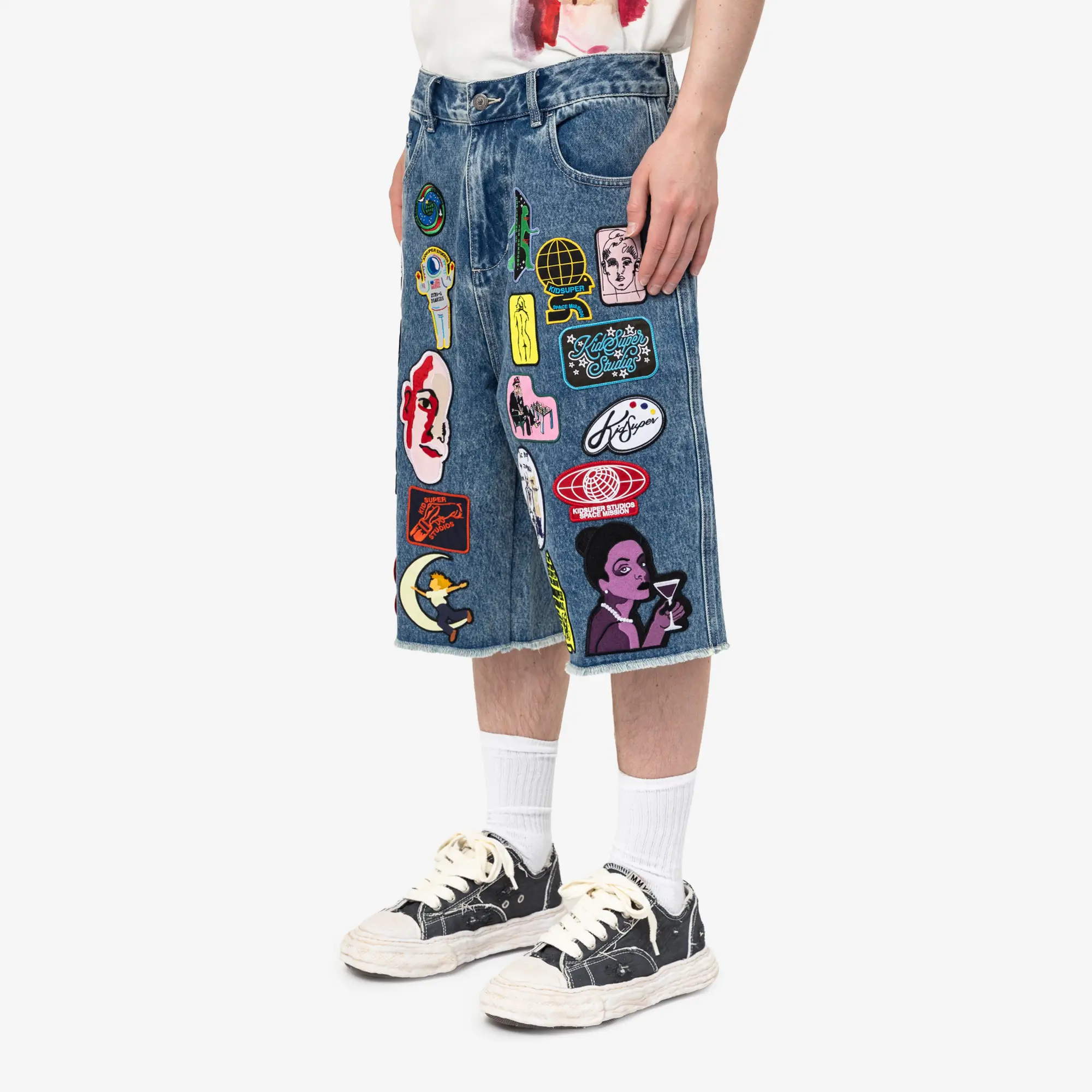 Patches Denim Long Shorts - Image 3