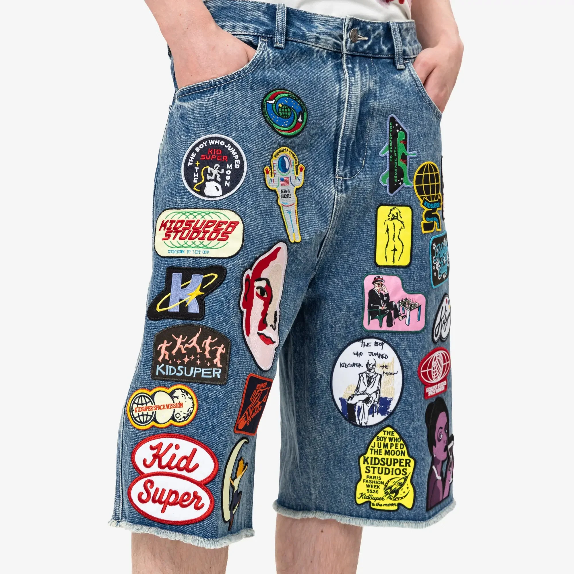 Patches Denim Long Shorts - Image 5