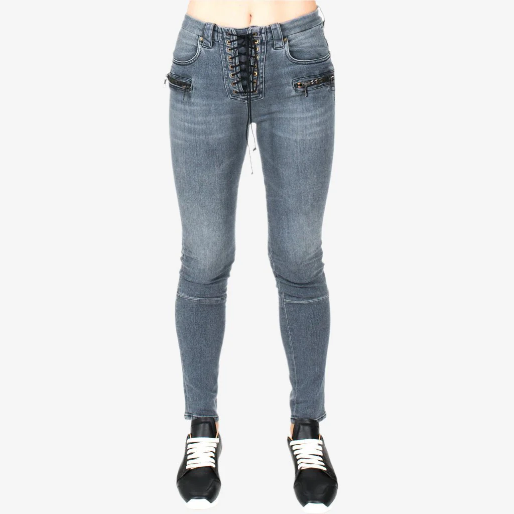 Womens Lace Up Skinny Jeans