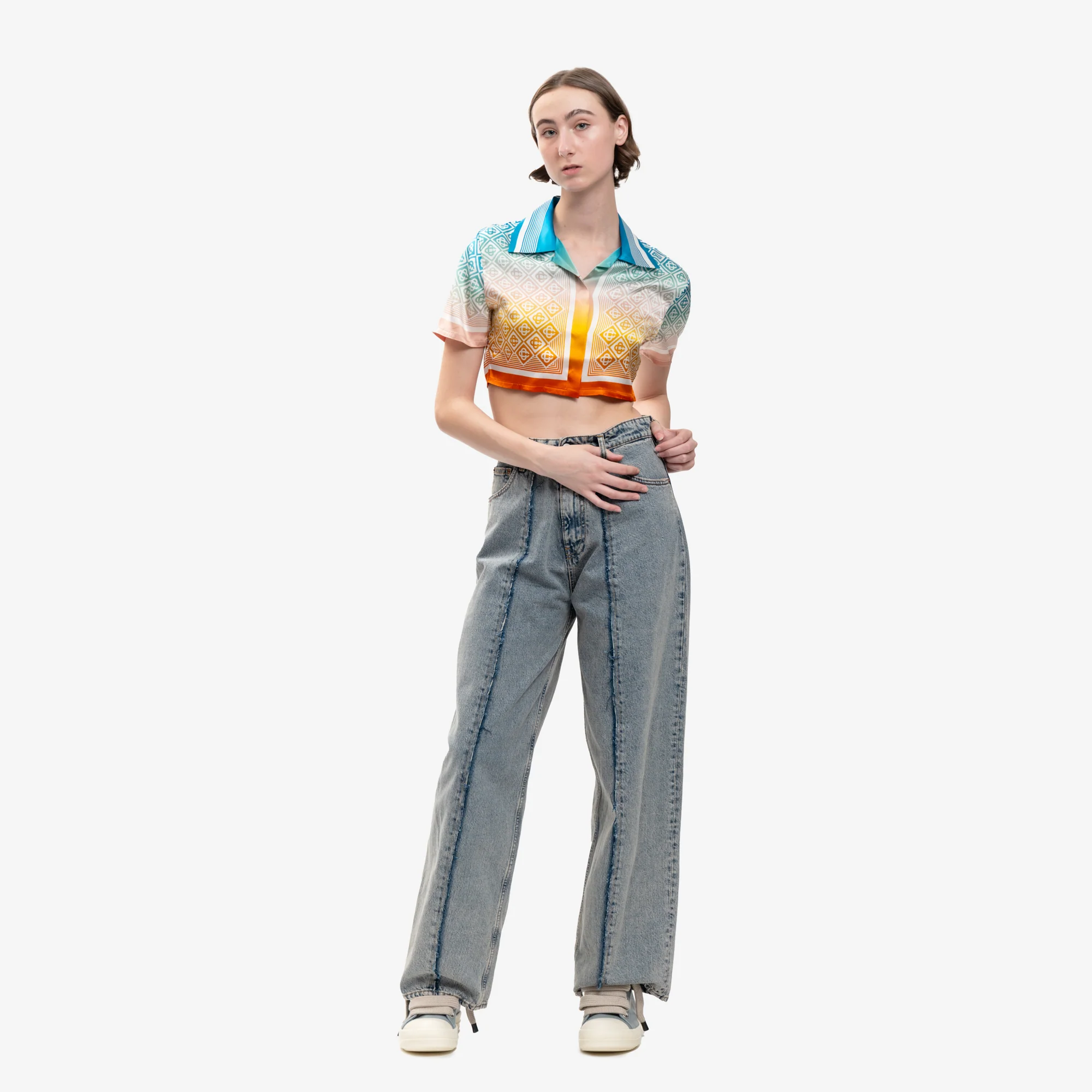 Ladies Diamond Monogram SS Silk Shirt - Image 2