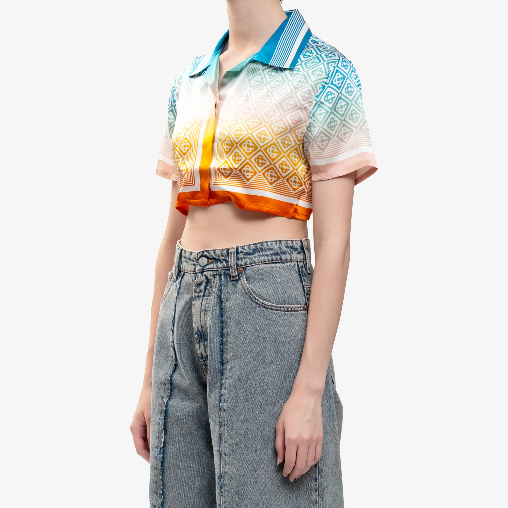 Ladies Diamond Monogram SS Silk Shirt - Image 3