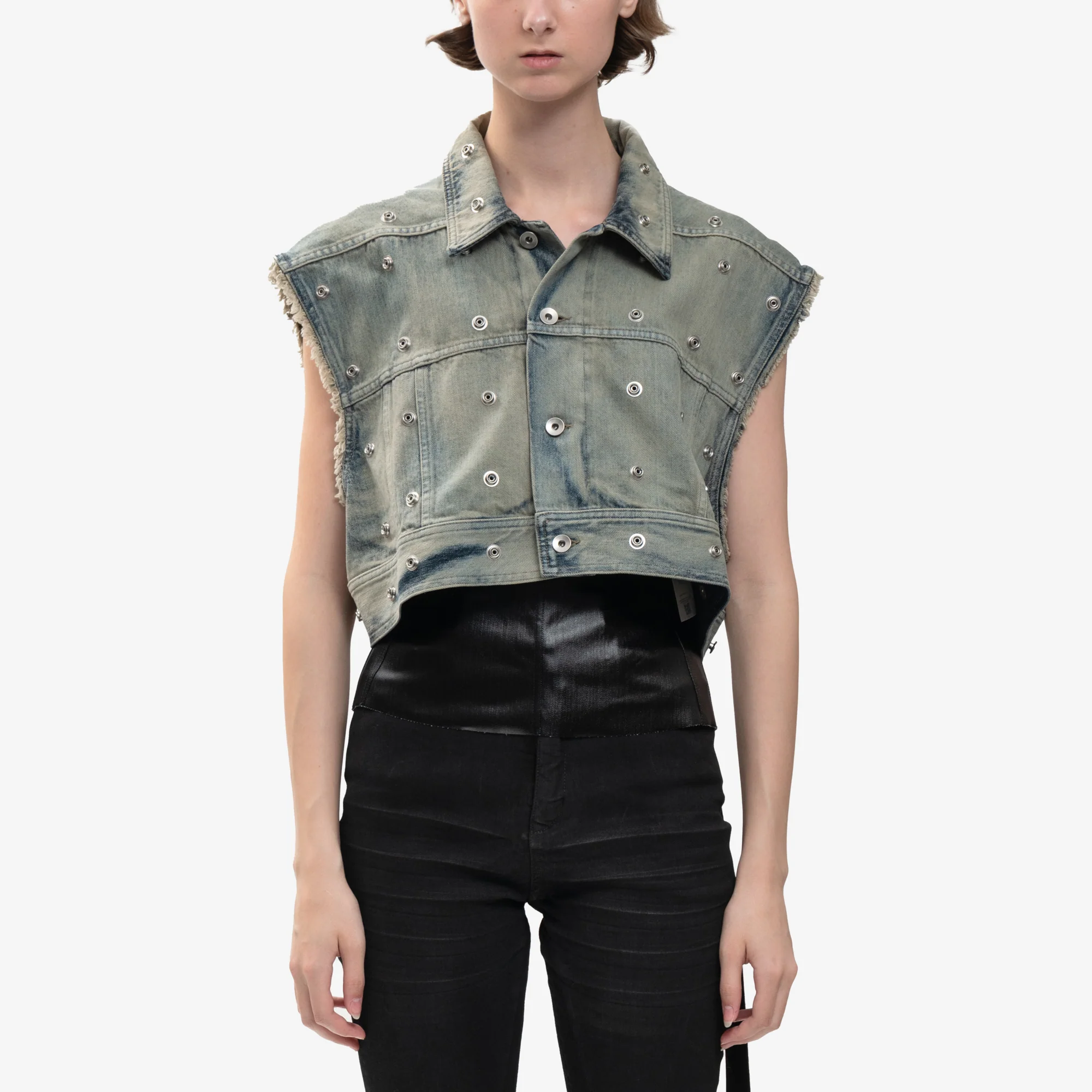 Cropped Sleeveless Jumbo Worker Jacket - Image 7