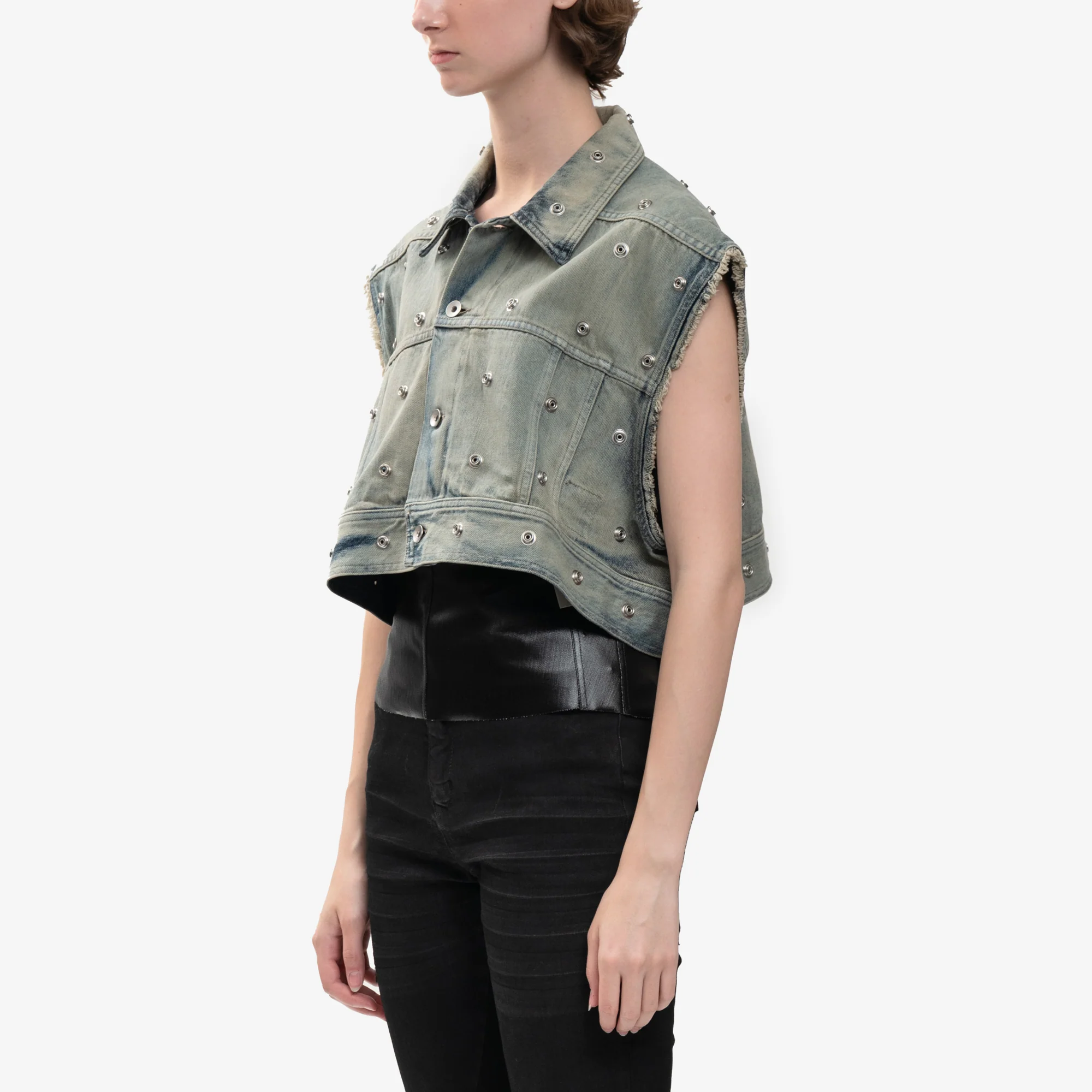 Cropped Sleeveless Jumbo Worker Jacket - Image 8