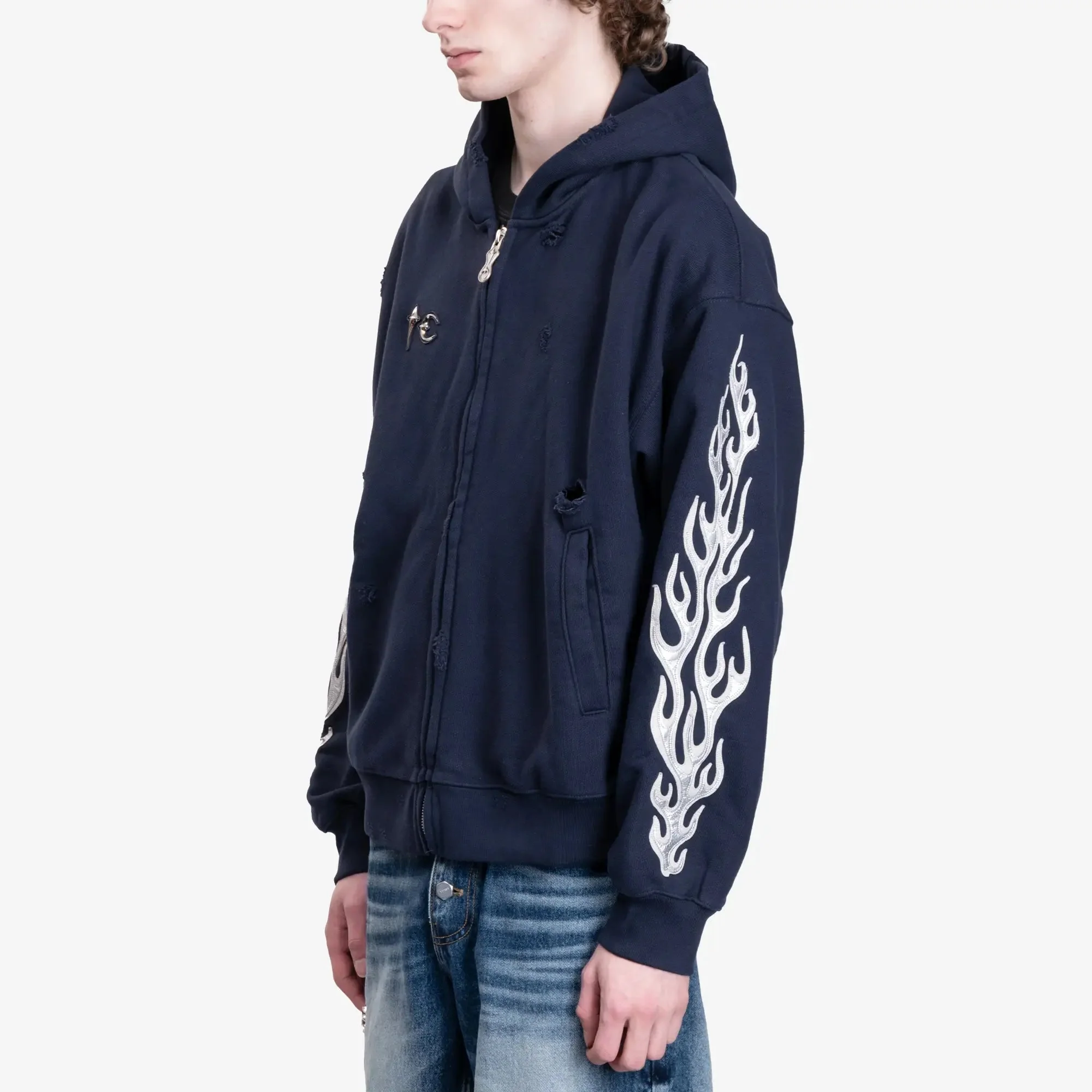 Leather Flame Zip Hoody - Image 3