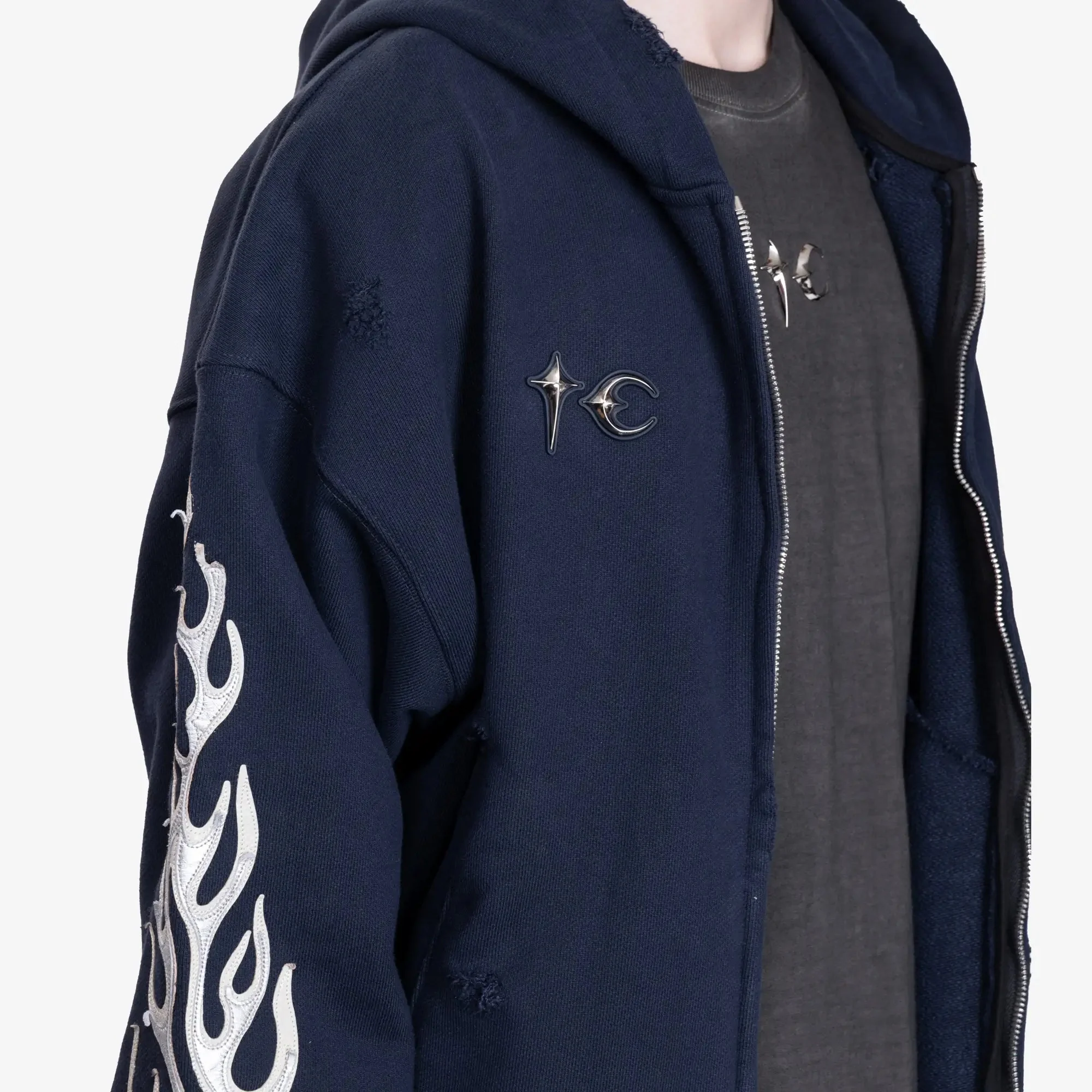 Leather Flame Zip Hoody - Image 5