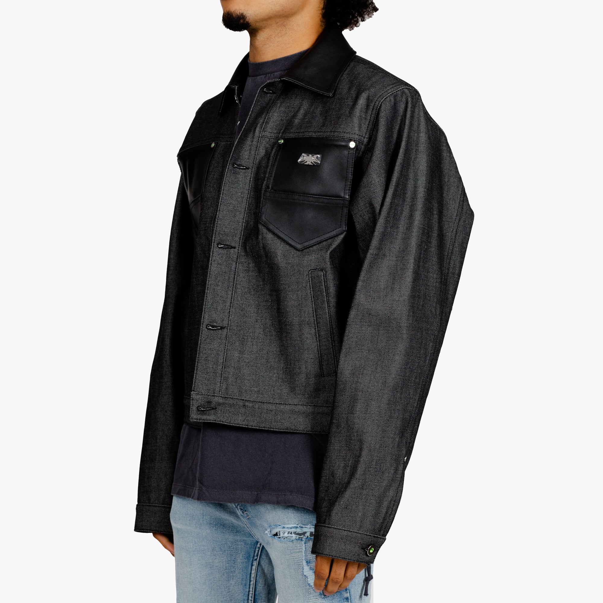 Leather Trim Denim Jacket - Image 2