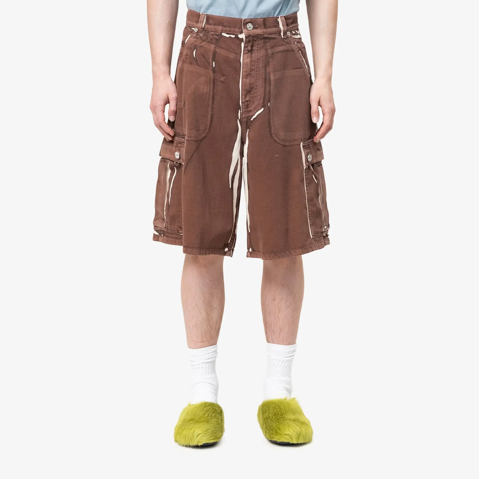 Screen Printed Denim Cargo Shorts