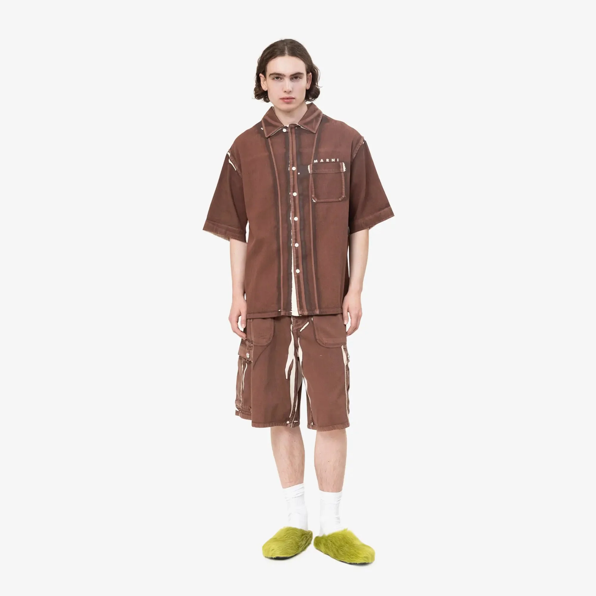 Screen Printed Denim Cargo Shorts - Image 2