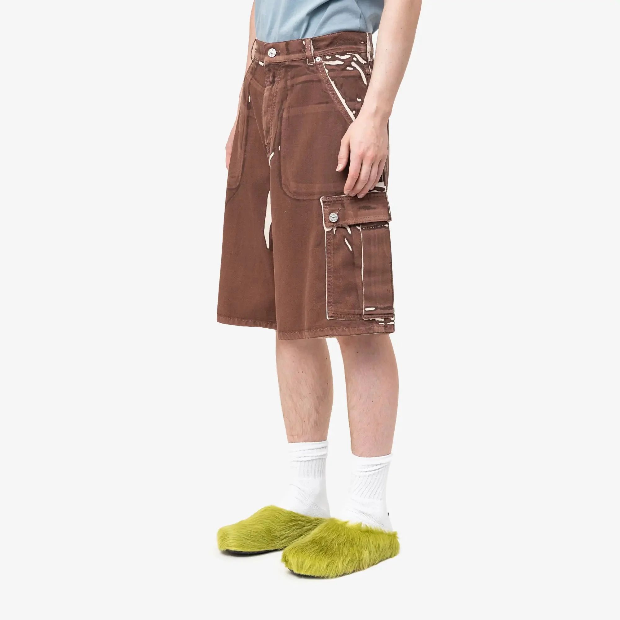 Screen Printed Denim Cargo Shorts - Image 3