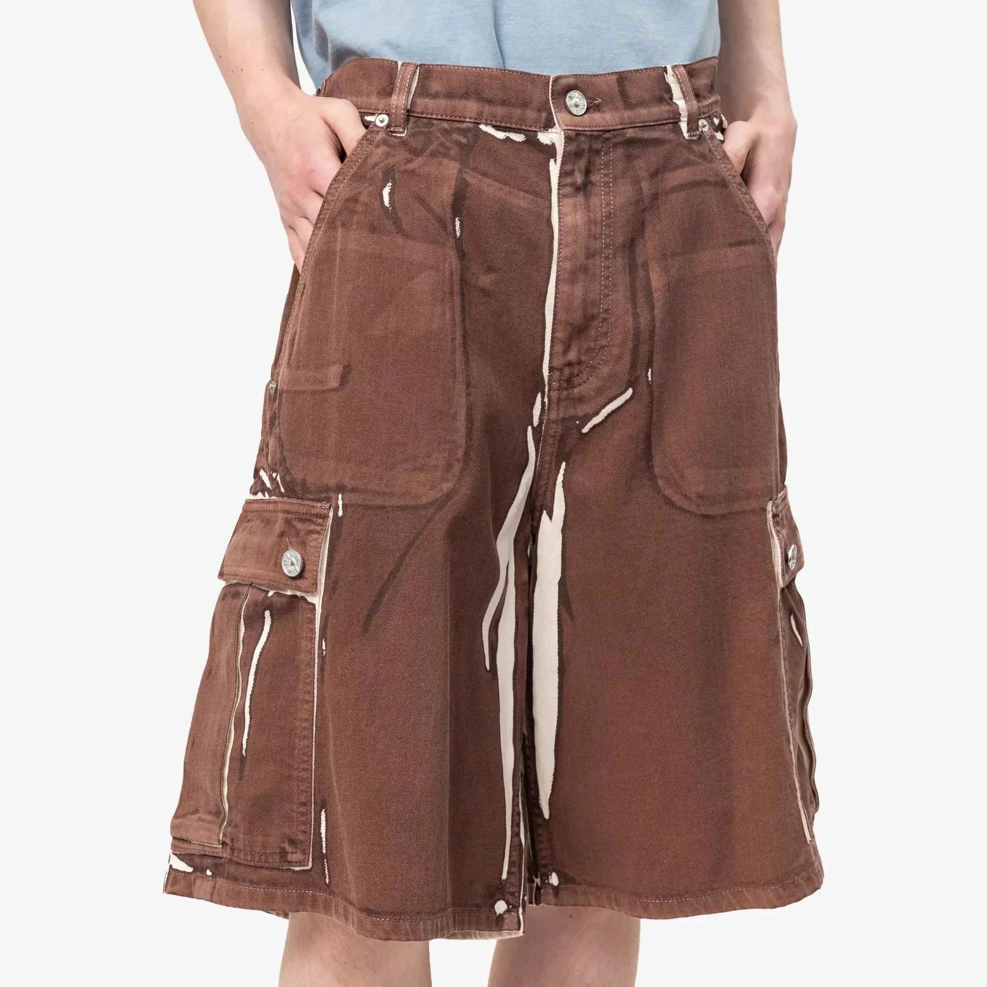 Screen Printed Denim Cargo Shorts - Image 5