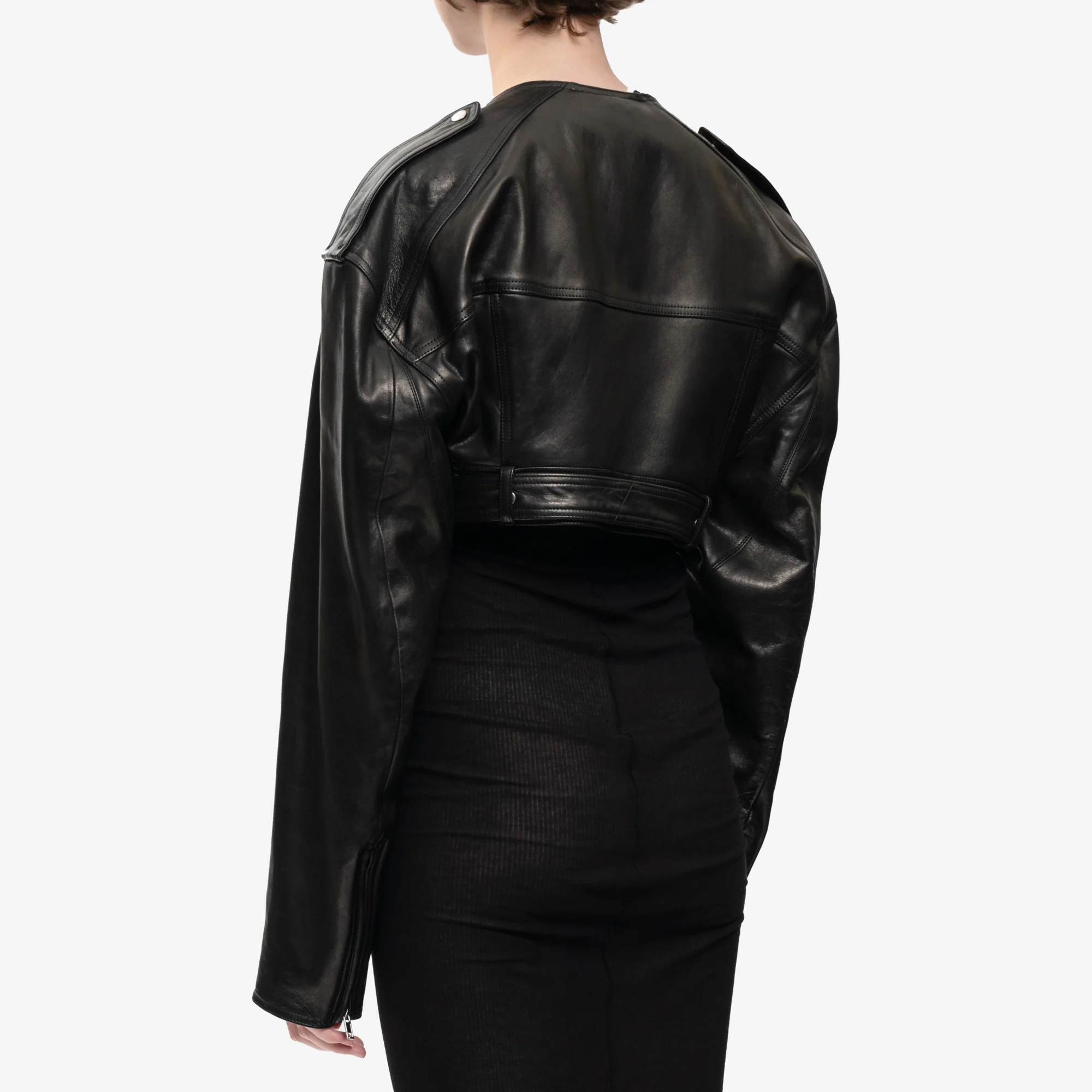 Womens Micro Biker Leather Jacket - Image 4