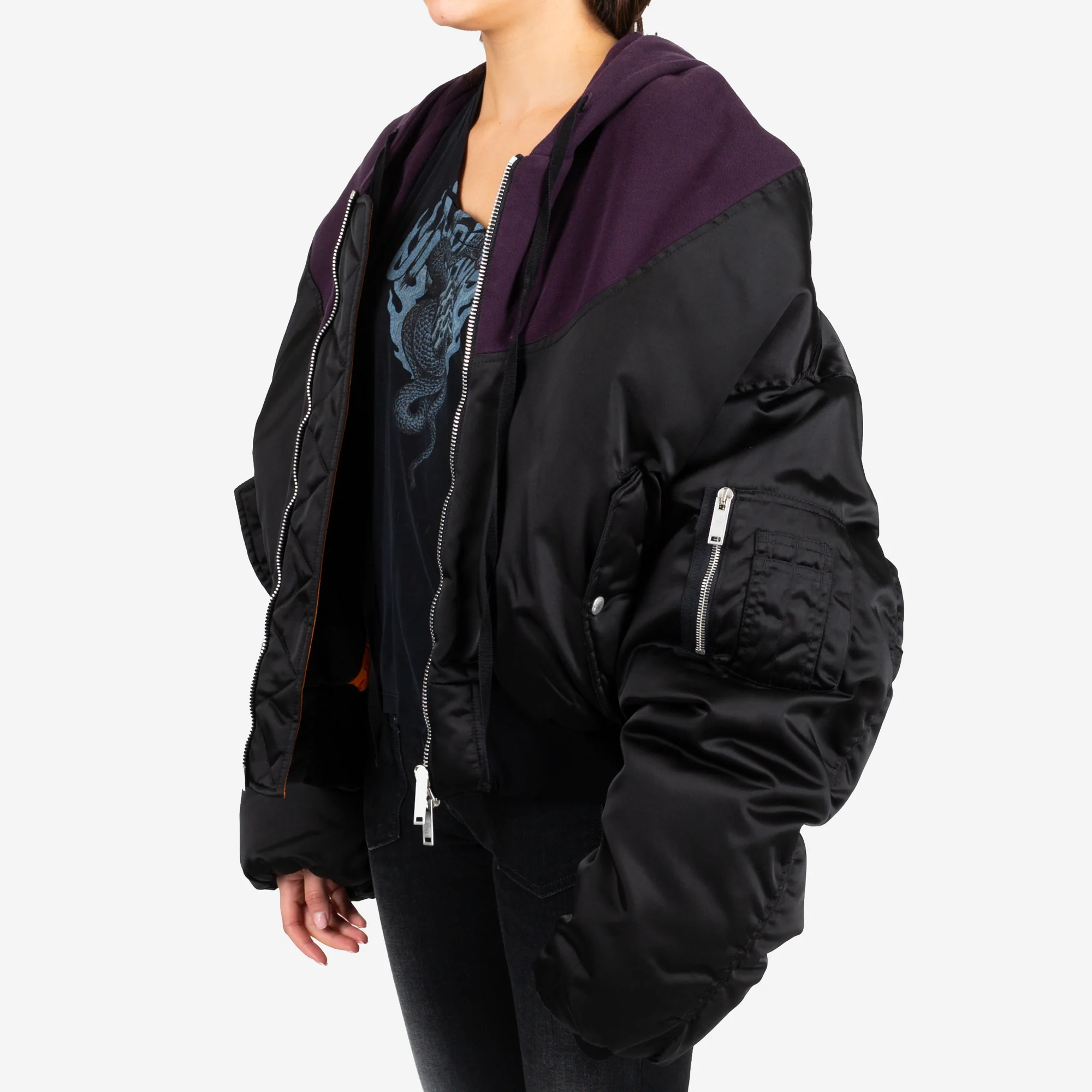 Womens Nylon Hybrid Zip Hoody Bomber - Image 3