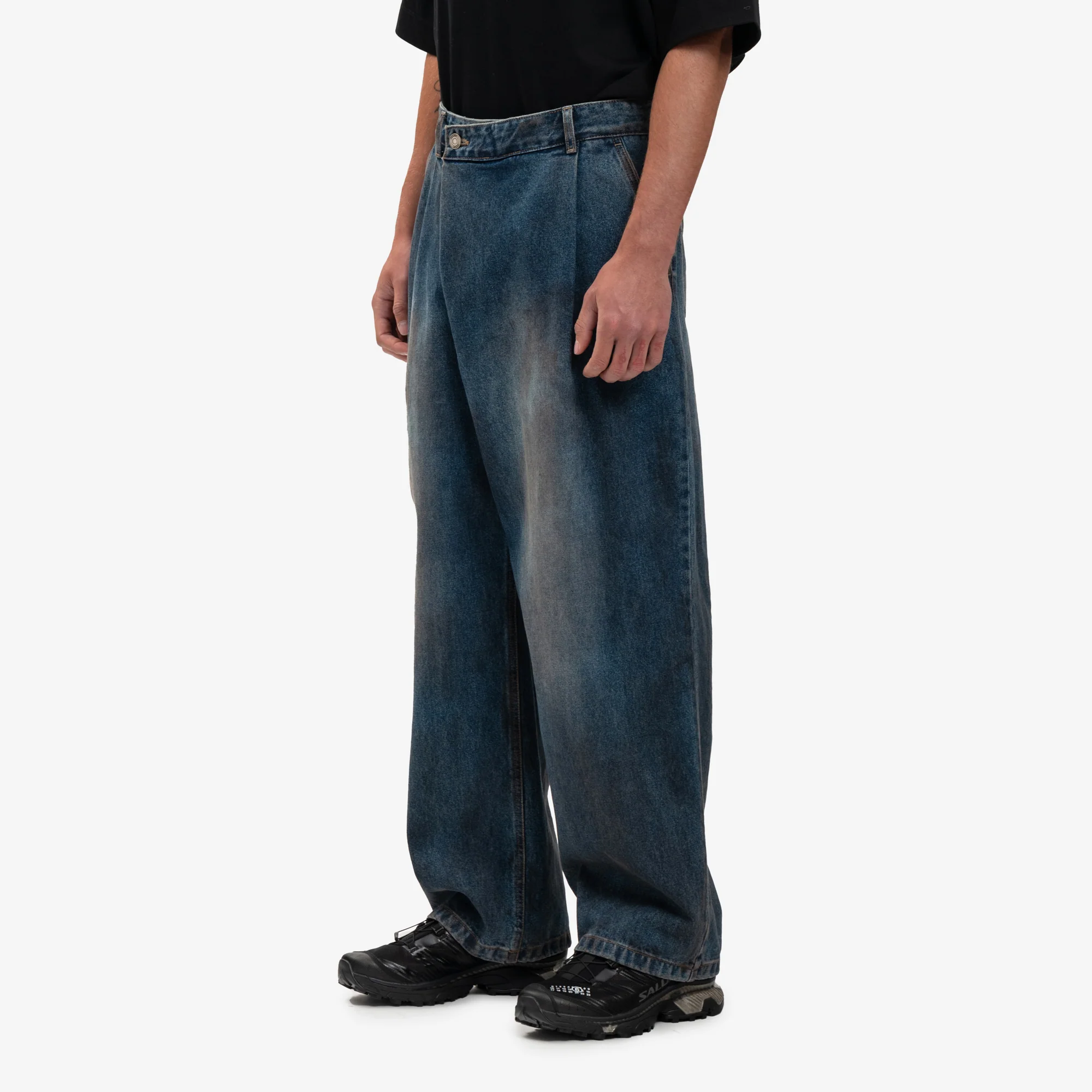 Oil Wash Asymmetrical Denim Pants - Image 3