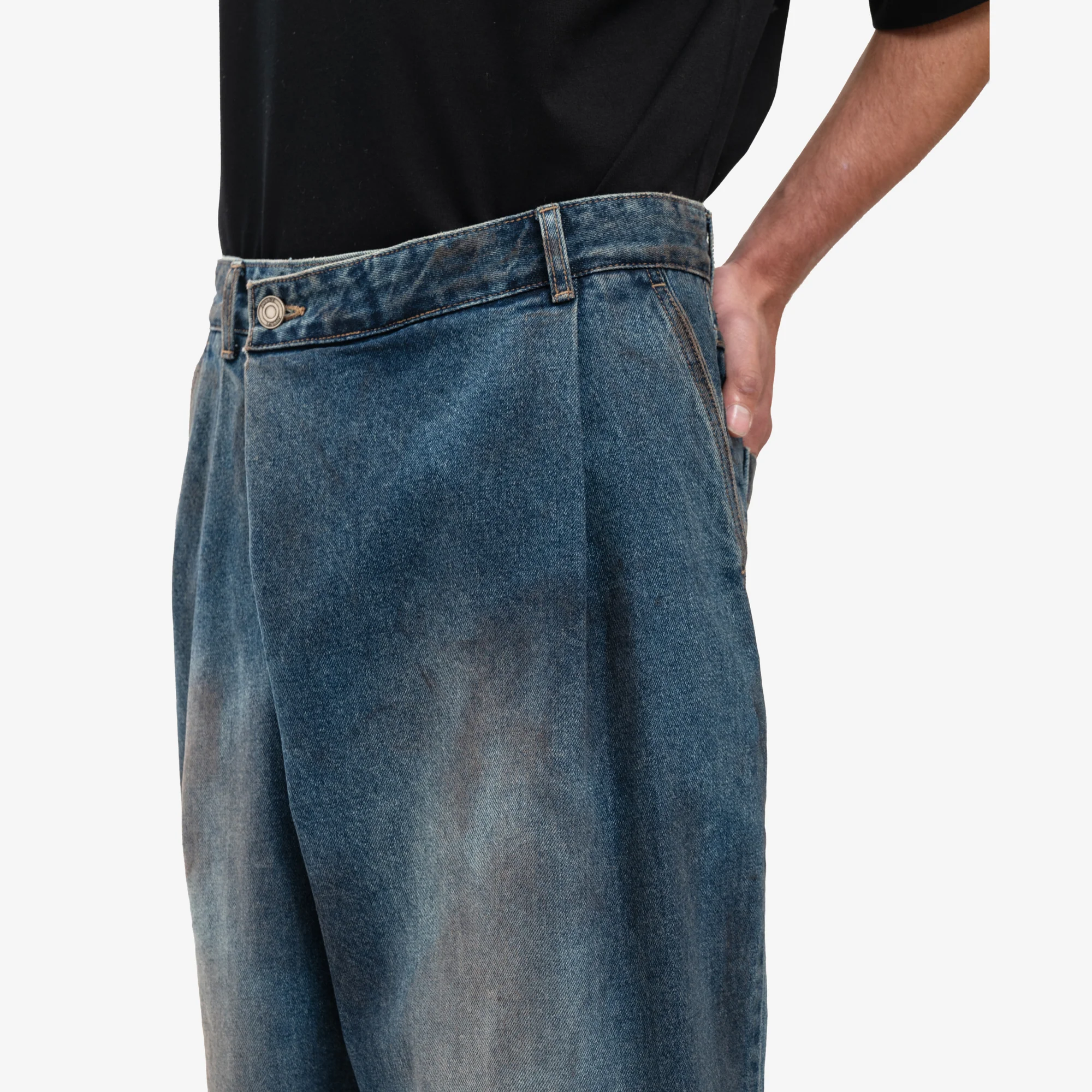 Oil Wash Asymmetrical Denim Pants - Image 5