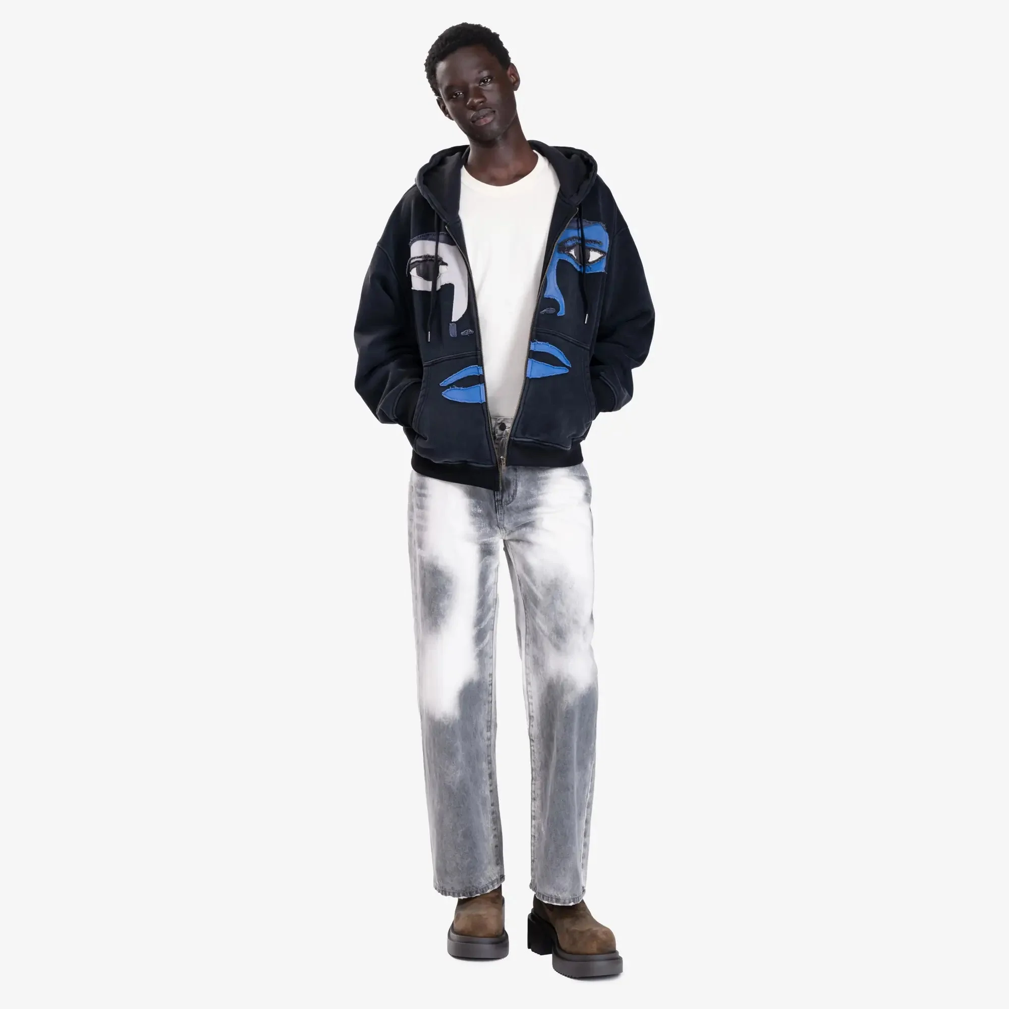 Patchwork Face Heavy Zip Hoodie - Image 2