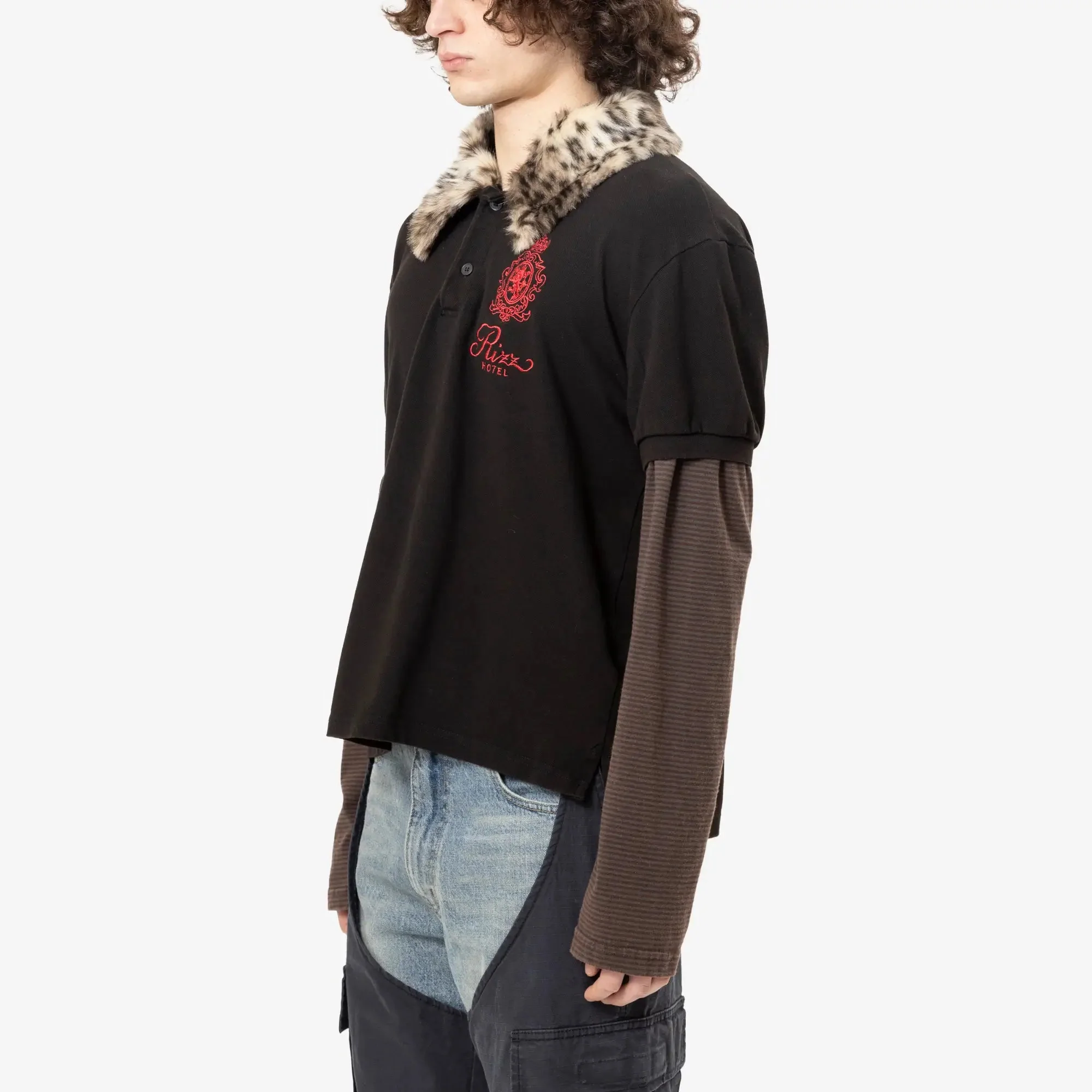 Fur Collar Layered Polo T-Shirt - Image 3